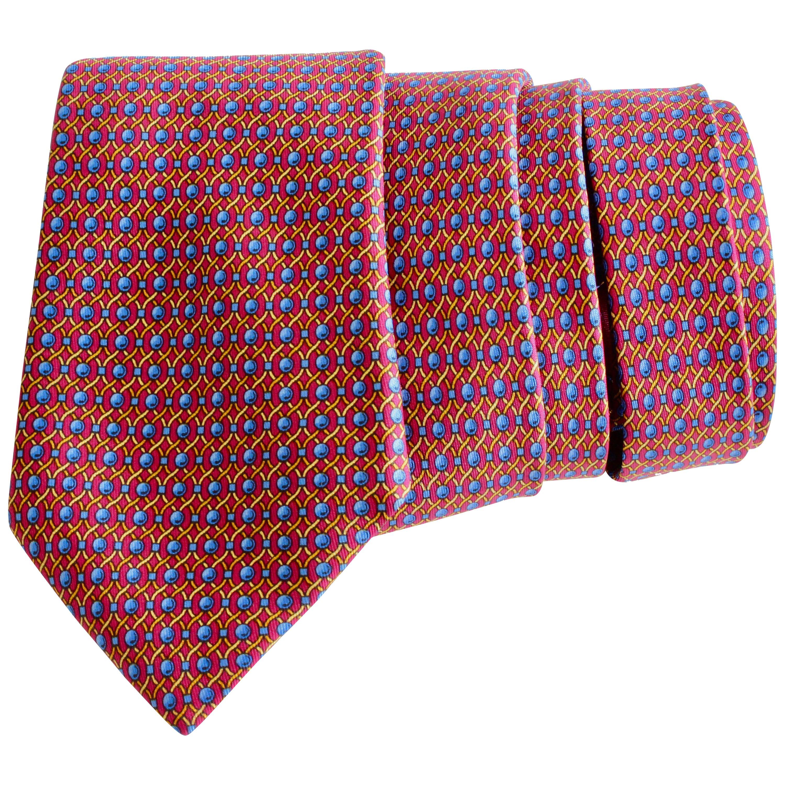 Hermès Corbata de Seda Vintage Años 90 Estampado de Cuerda de Colores Accesorio de Lujo