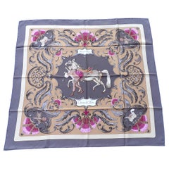 Hermès Vintage Seda Sarf Cheval Turc Vauzelles Precioso y Raro Colorido 90 cm