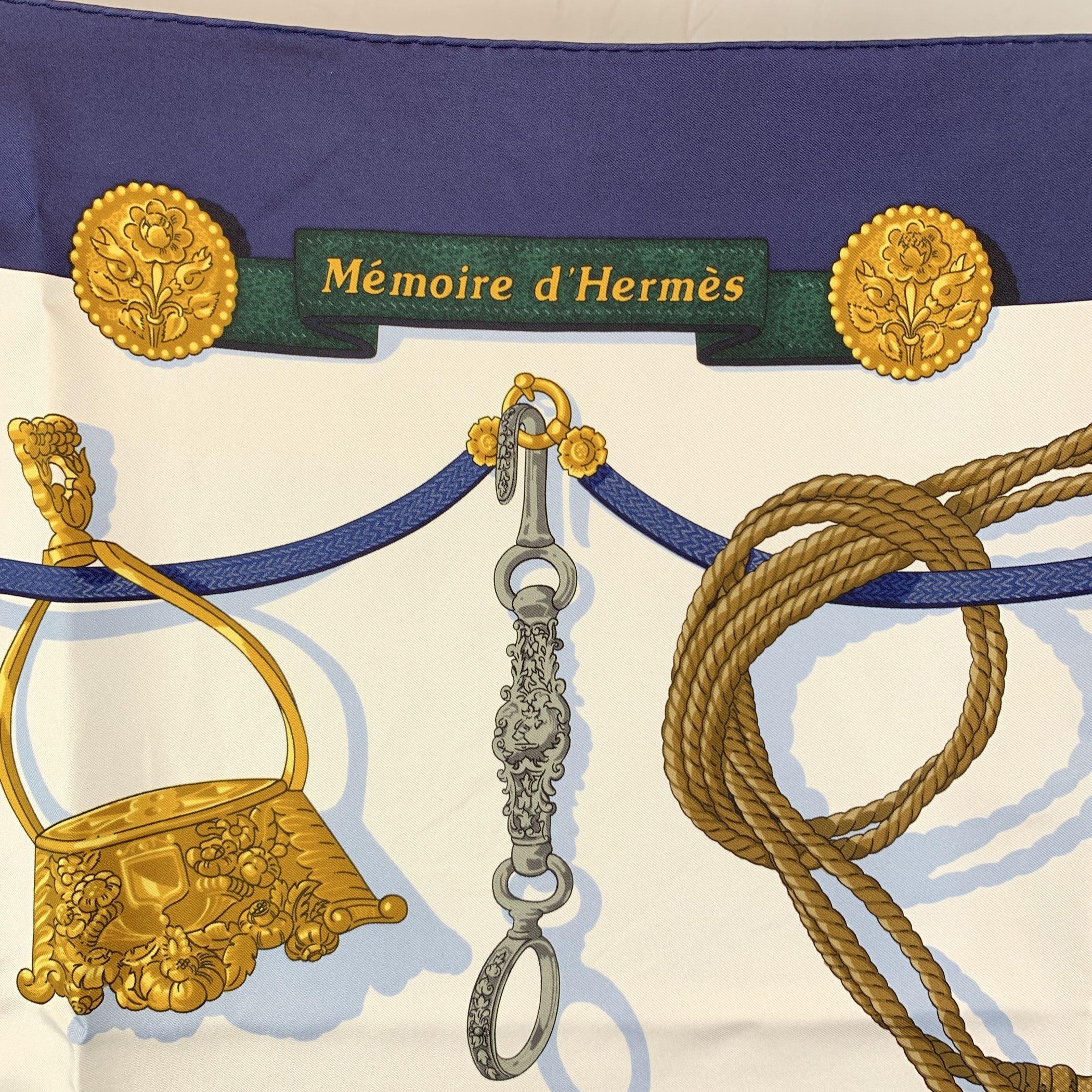 Hermes Vintage Silk Scarf 1992 Memoires D'Hermes Latham Blue In Good Condition In Rome, Rome