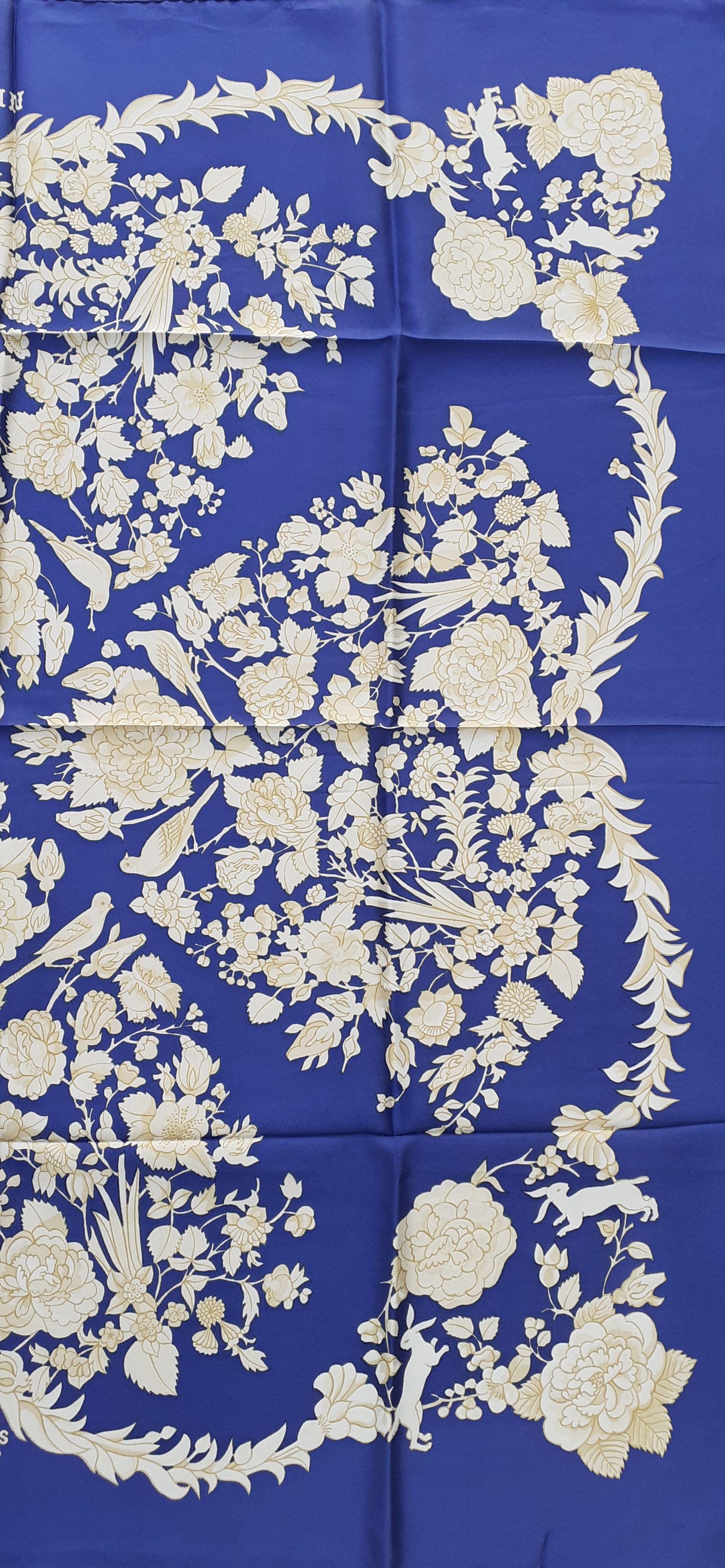 Hermès Foulard en soie vintage Aladin Françoise Bleu Héron 90 cm 1
