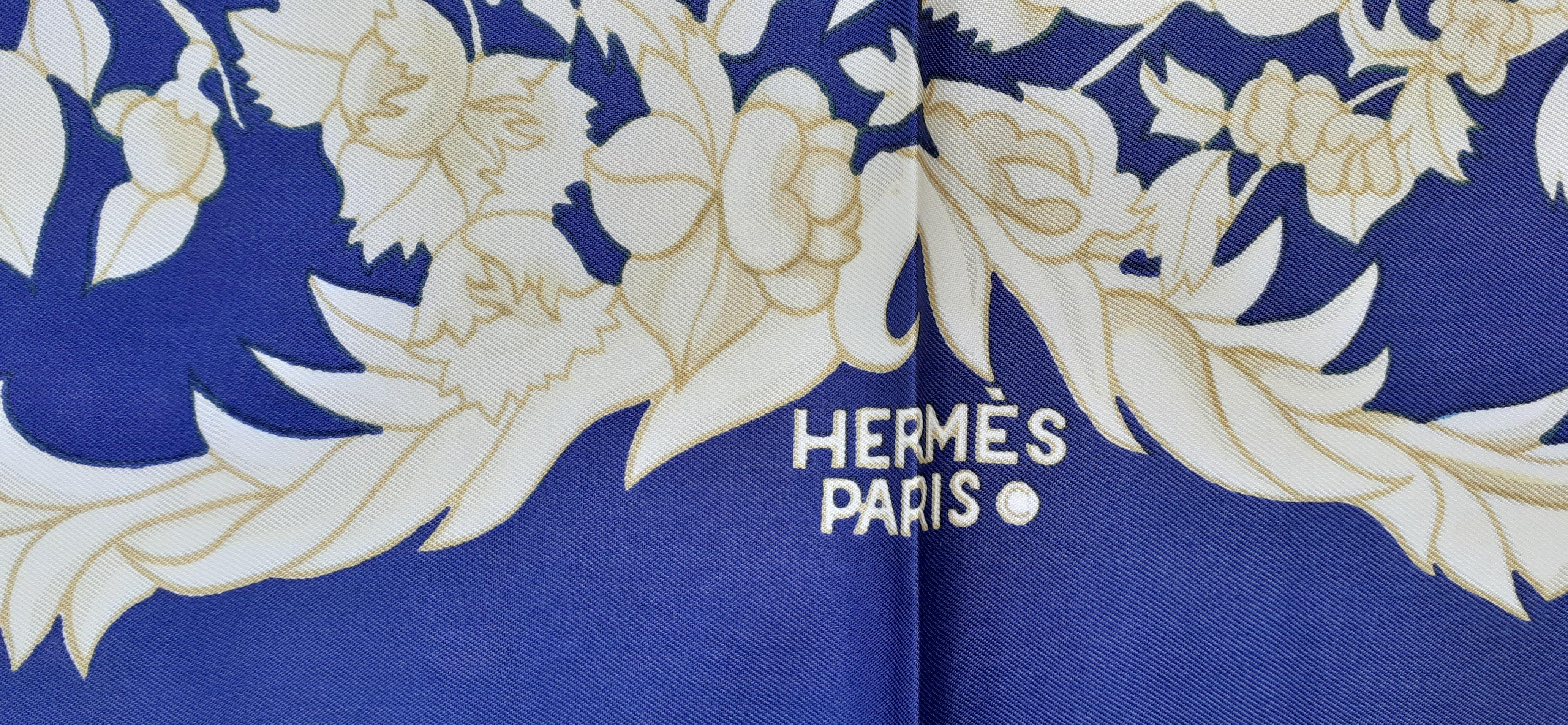 Hermès Foulard en soie vintage Aladin Françoise Bleu Héron 90 cm 3