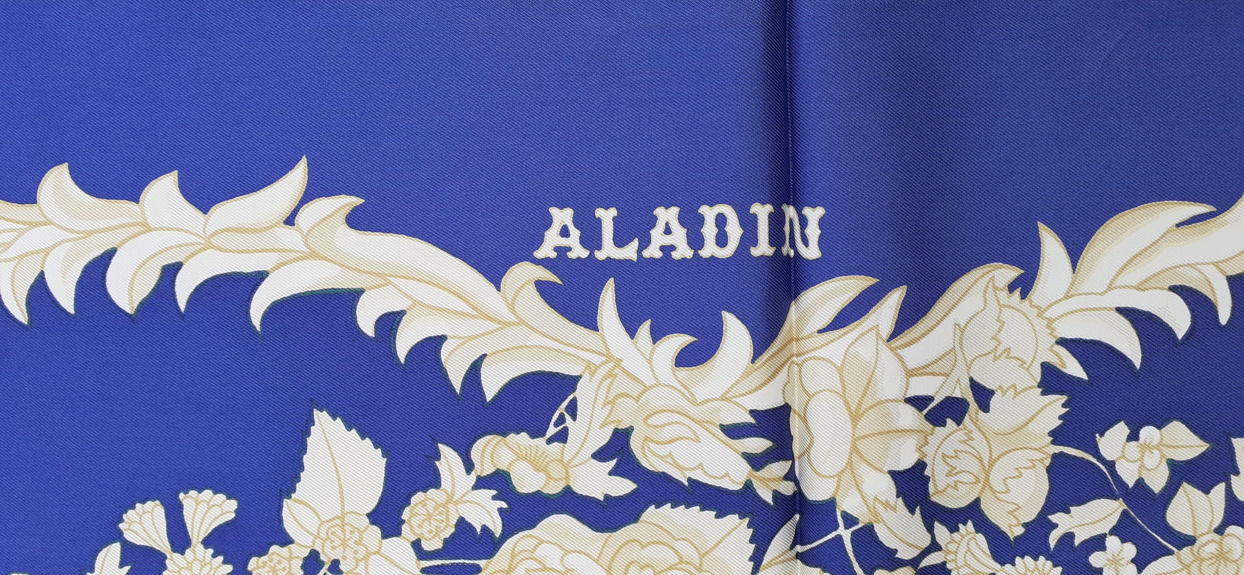 Hermès Foulard en soie vintage Aladin Françoise Bleu Héron 90 cm 5