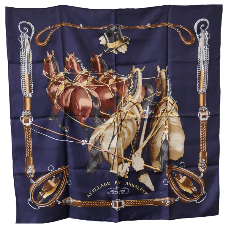  Hermes Vintage Silk Scarf “Attelage en Arbalete" by Philippe Ledoux,