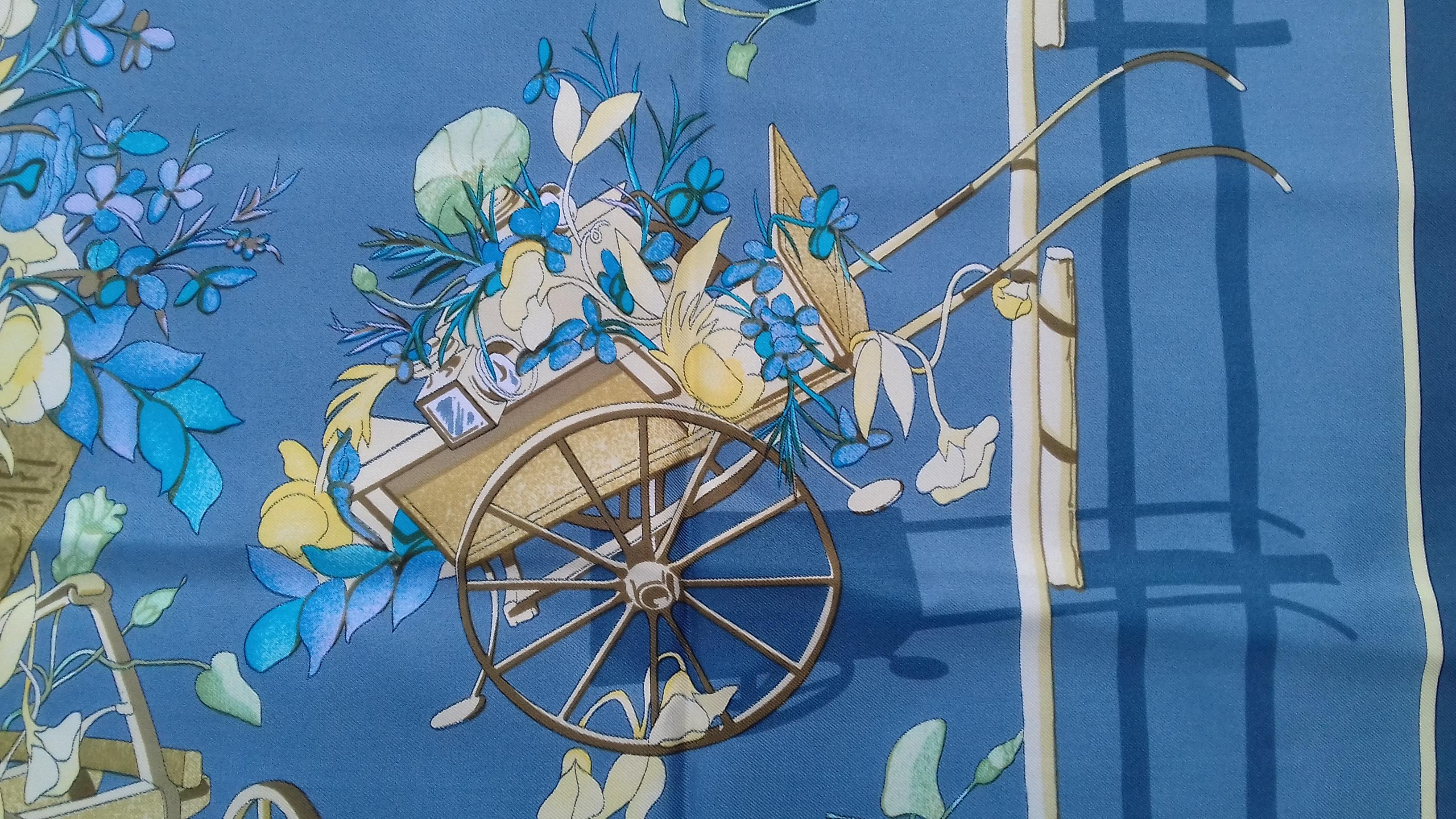 Women's Hermès Vintage Silk Scarf Au Bois Dormant Blue Beige Stroppe 35 inches