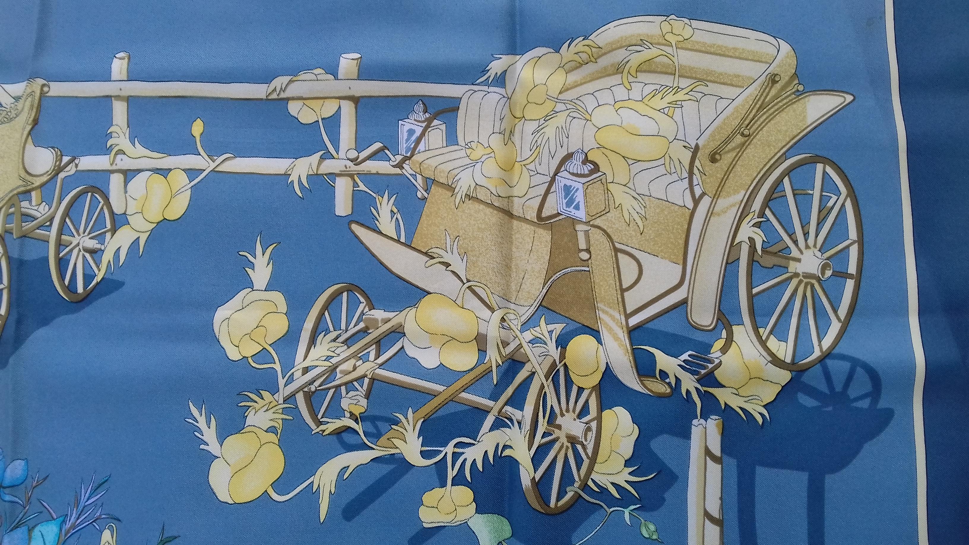 Hermès Vintage Silk Scarf Au Bois Dormant Blue Beige Stroppe 35 inches 1