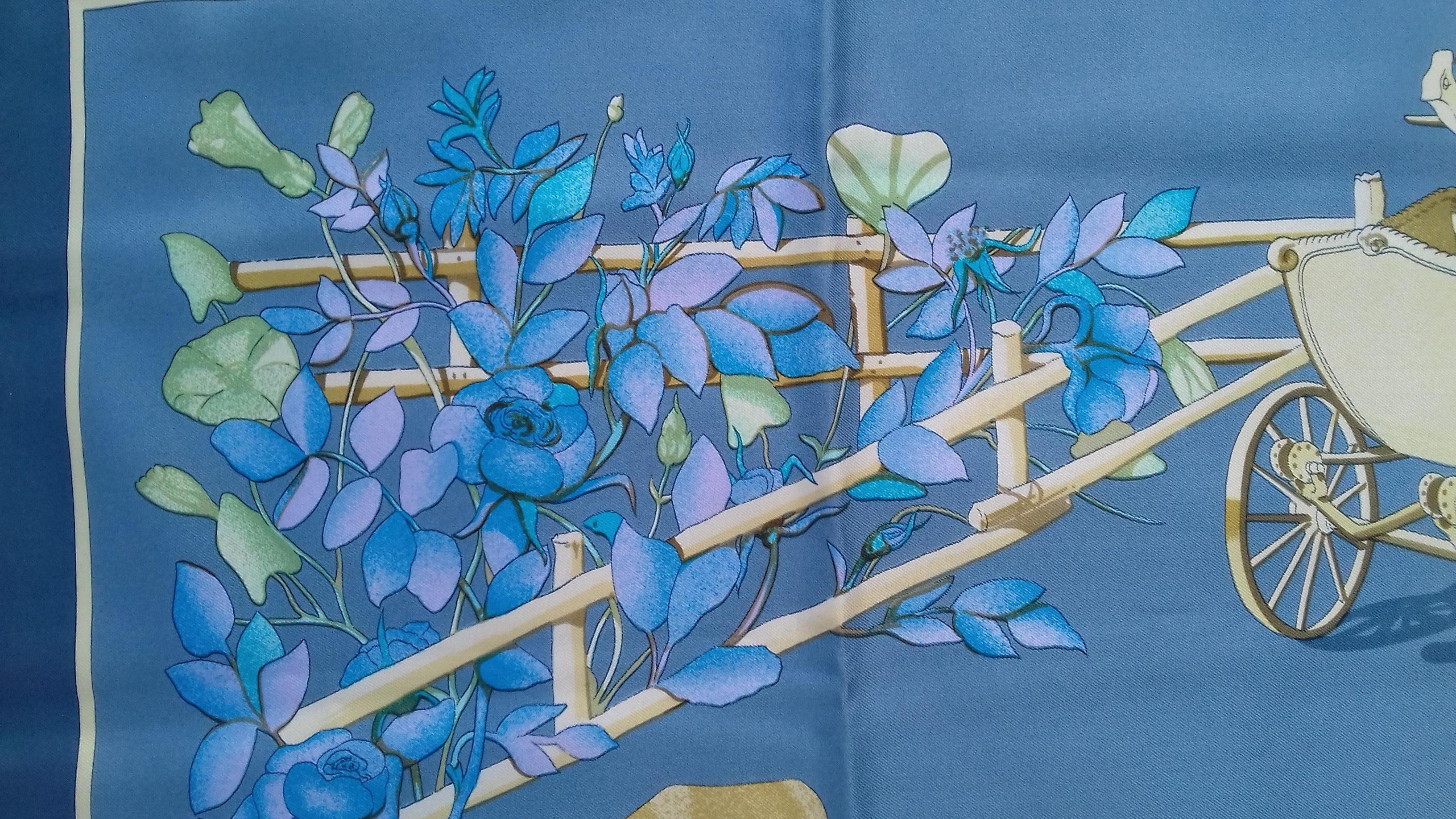Hermès Vintage Silk Scarf Au Bois Dormant Blue Beige Stroppe 35 inches 2