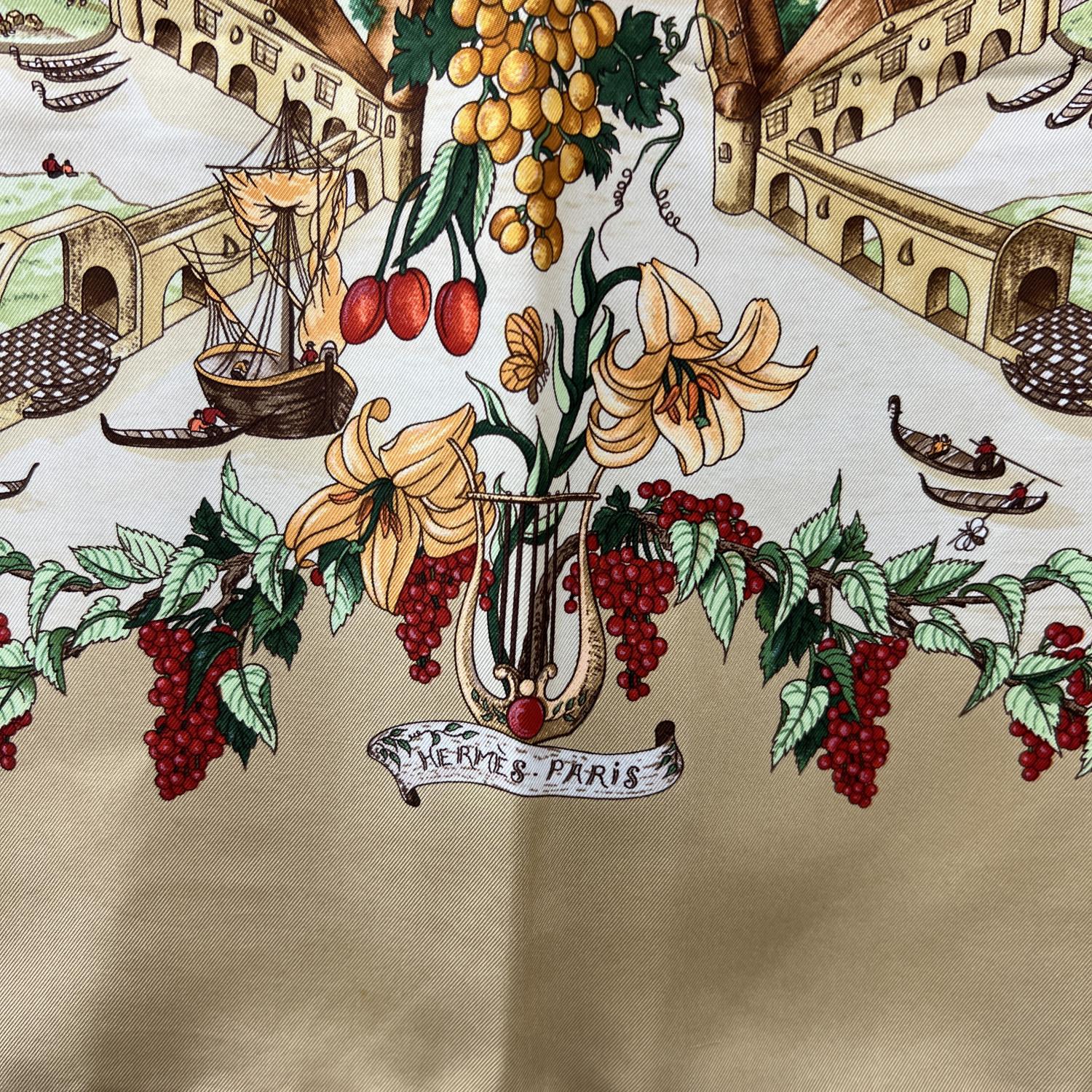 Beige Hermes Vintage Silk Scarf Au Pays de Cocagne 2000 Zoe Pauwels