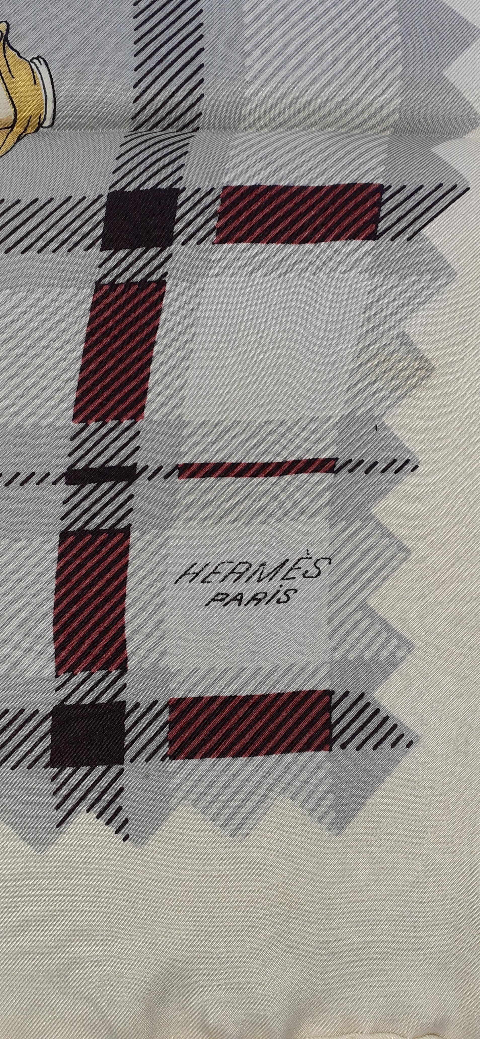 Gray Hermès Vintage Silk Scarf Bagpipe Cornemuse United Kingdom Grygkar 1951 RARE