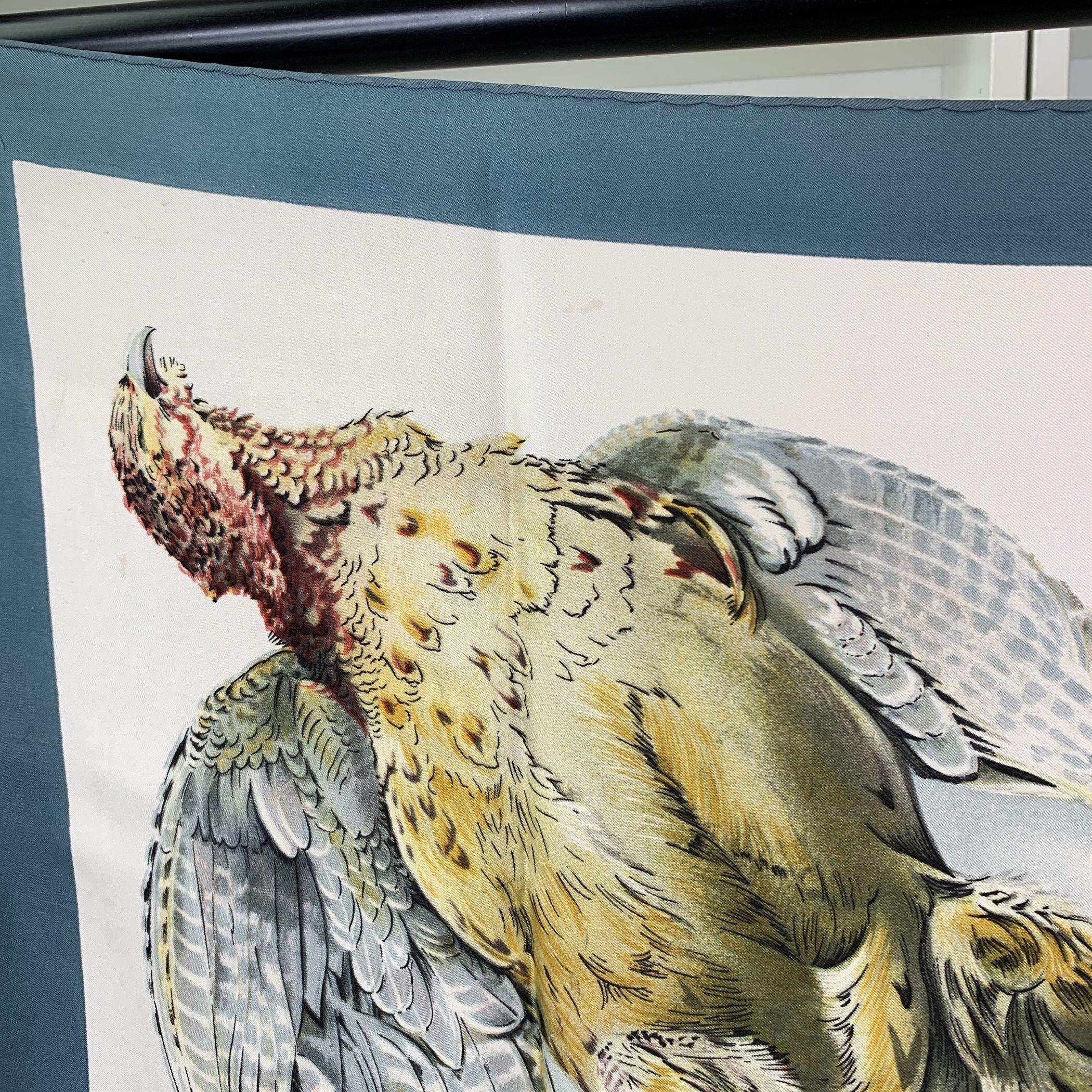 Hermes Vintage Silk Scarf Belle Chasse 1963 De Linares Teal Borders In Good Condition In Rome, Rome