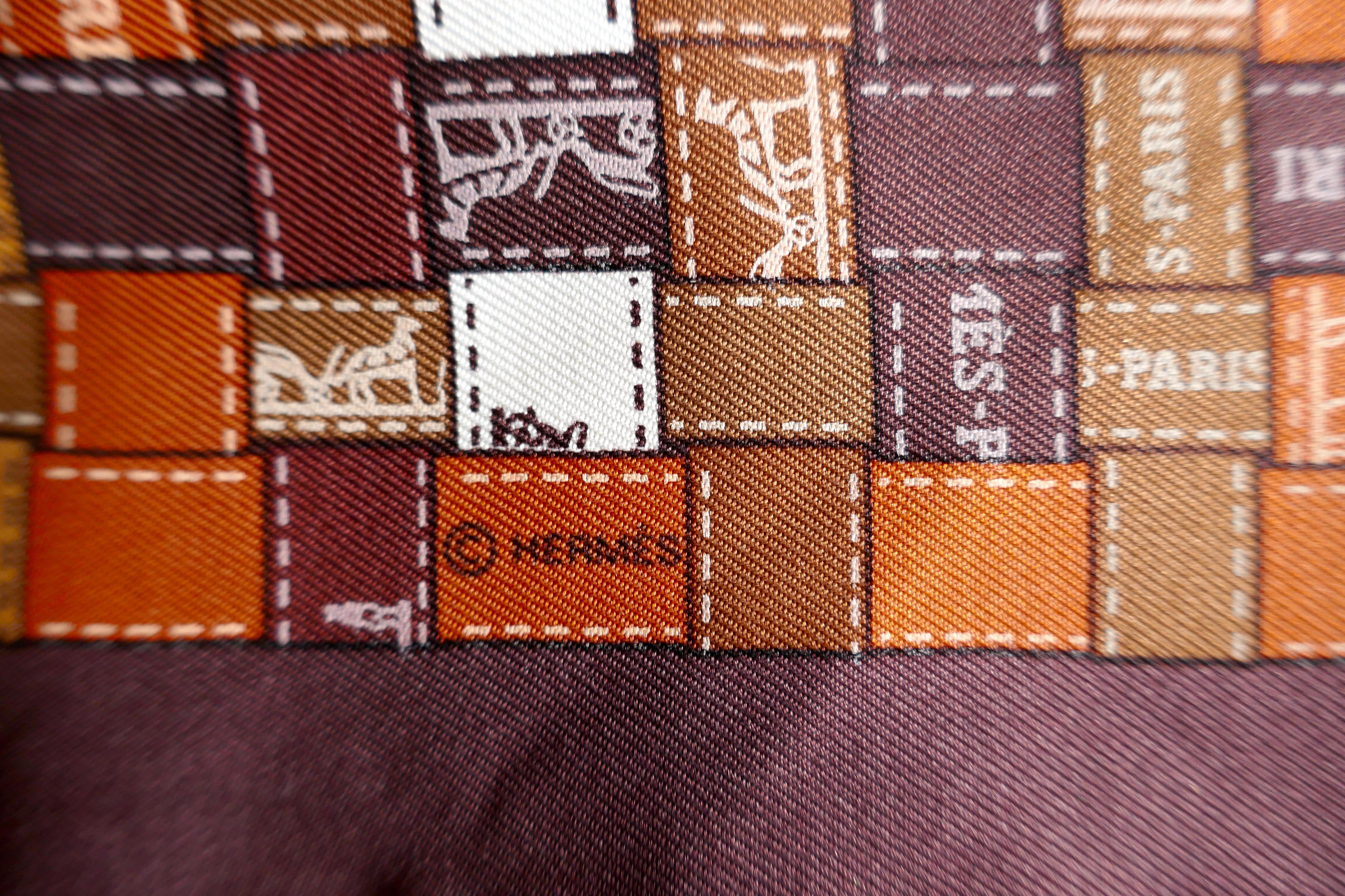 Brown Hermes Vintage Silk Scarf “Bolduc Au Carré” by Caty Latham