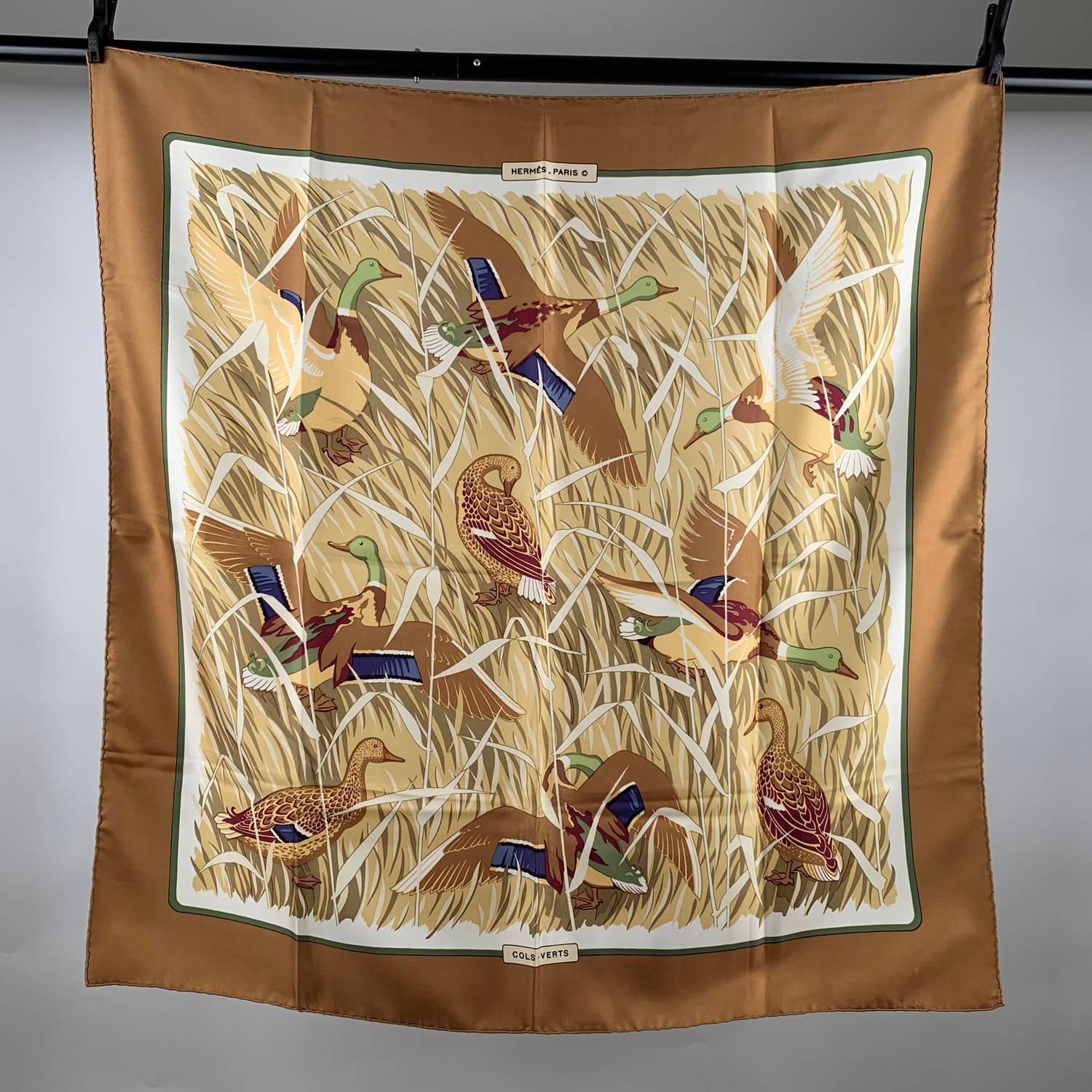 Hermes Vintage Silk Scarf Cols Verts 1973 Christiane Vauzelles

Stunning Hermes 'Cols Verts' silk scarf designed by Christiane Vauzelles and originally issued for the first time in 1973. Brown colorway. It has re-issued many times in different
