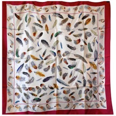 HERMÈS Vintage Silk Scarf design by Henri de Linares “Plumes” 100% Silk Scarf, 