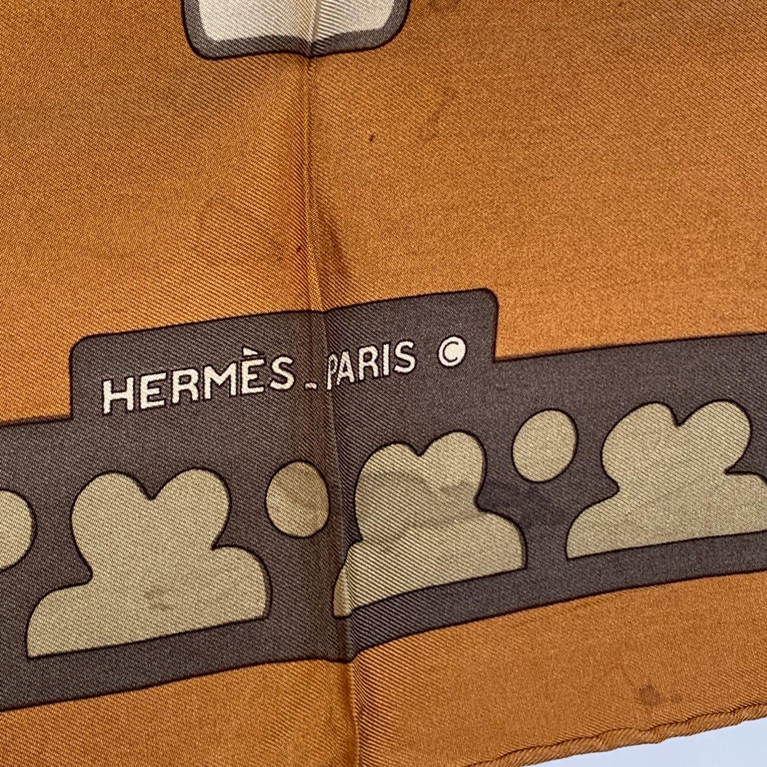 Brown Hermes Vintage Silk Scarf Diane 1972 Henry De Linares with Defects