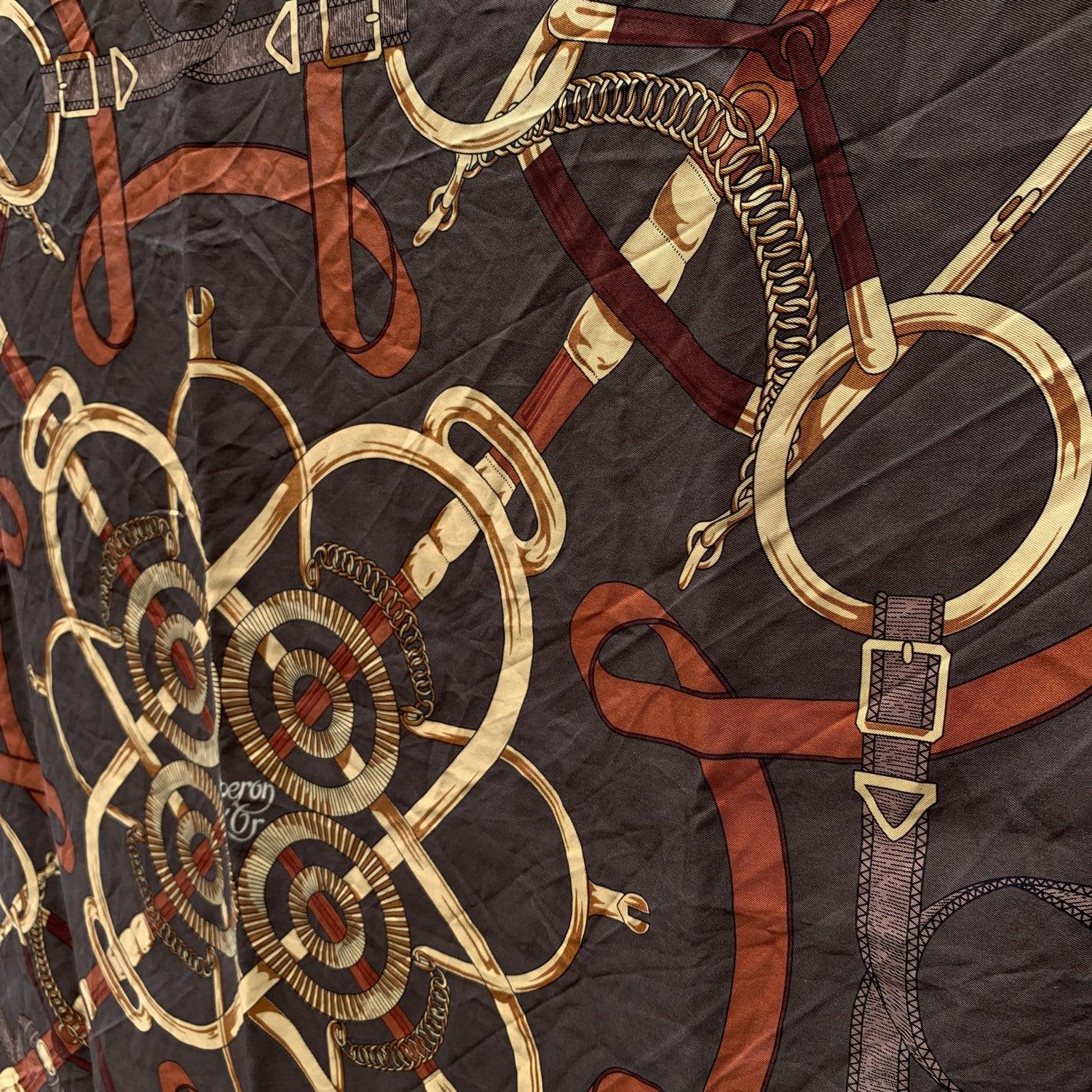 Hermes Vintage Silk Scarf Eperon D'Or 1974 Henry D'Origny Black In Good Condition For Sale In Rome, Rome