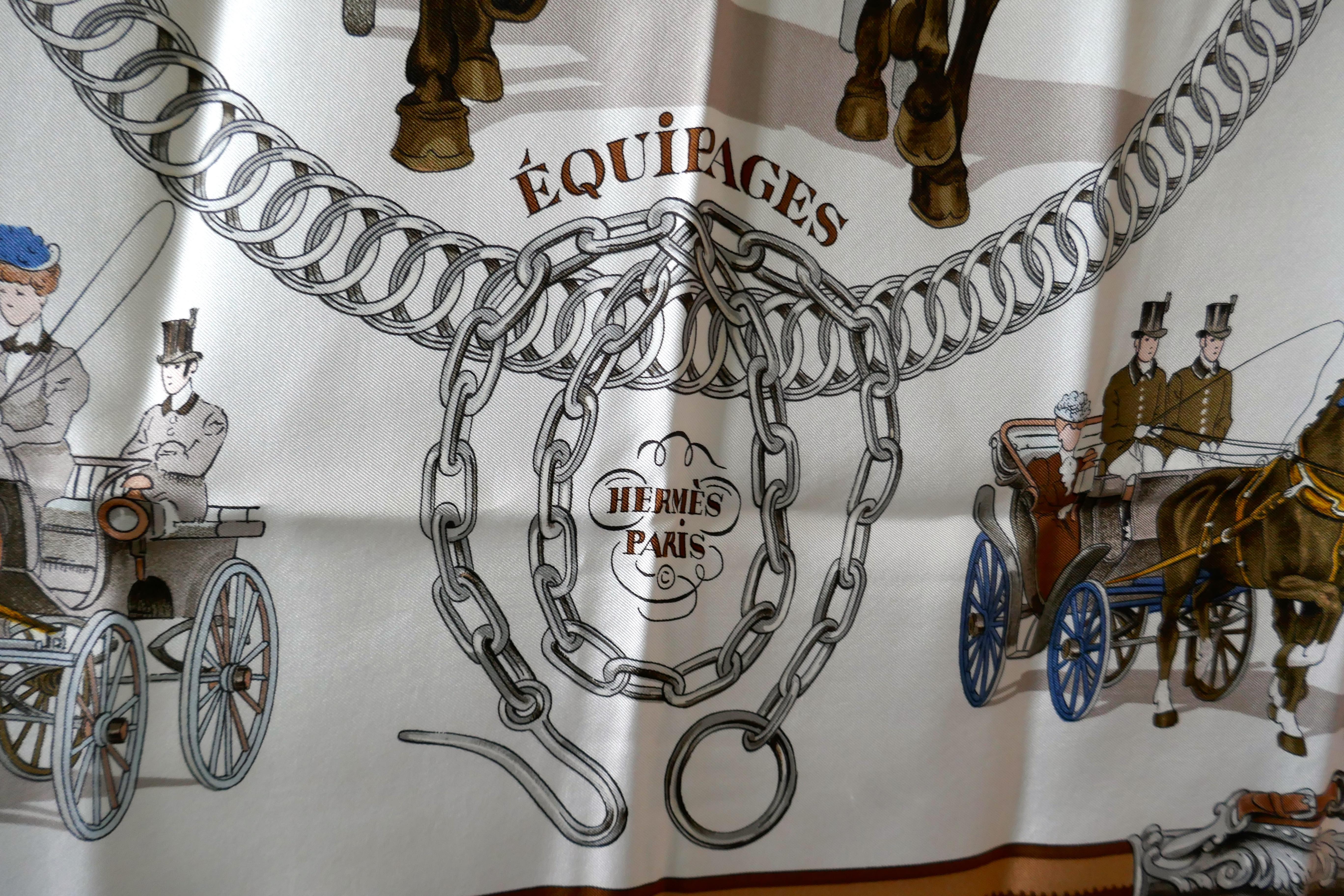 Hermes Vintage Silk Scarf “EQUIPAGES” by Philippe Ledoux, In Good Condition In Chillerton, Isle of Wight