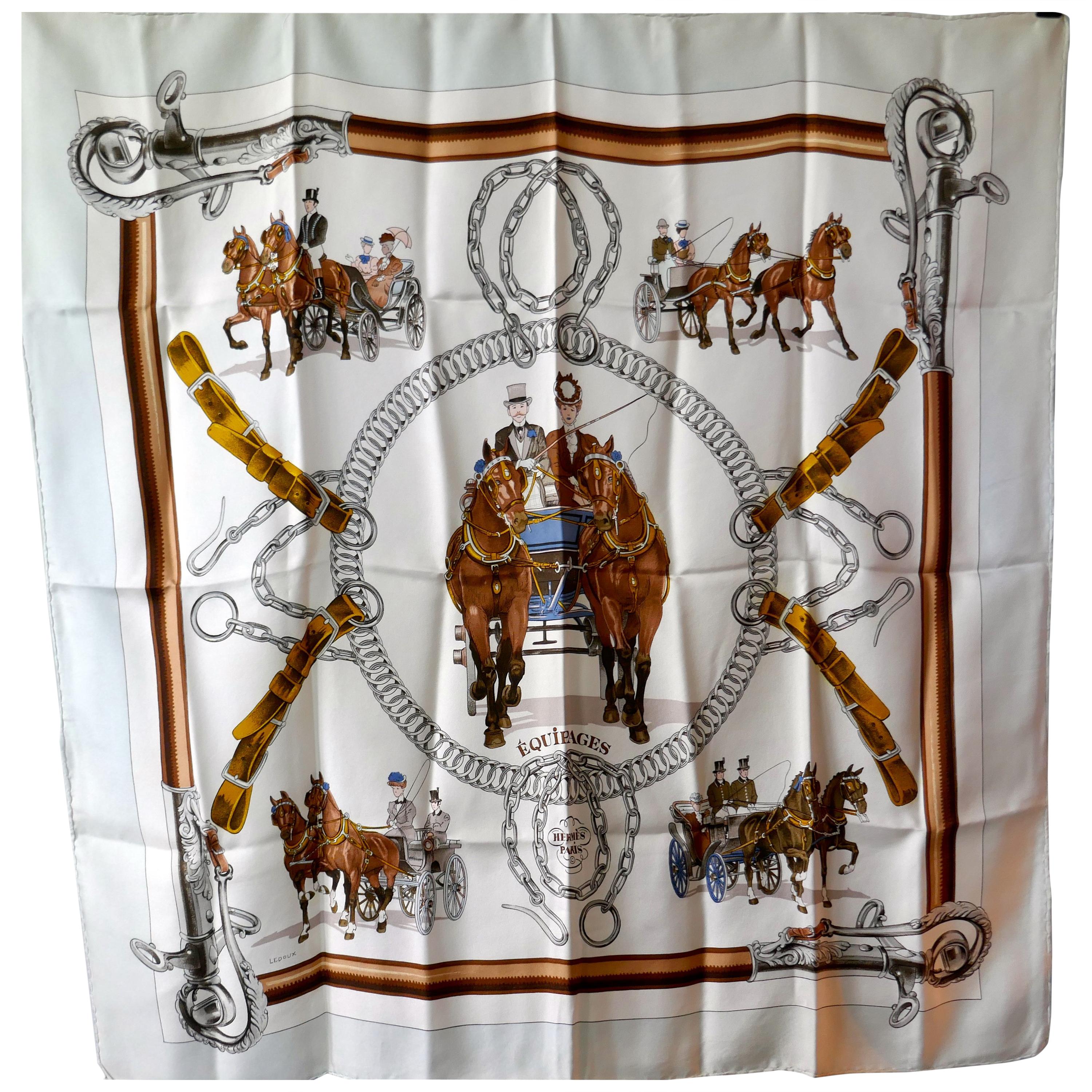 Hermes Vintage Silk Scarf “EQUIPAGES” by Philippe Ledoux,
