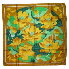 Hermes Vintage Silk Scarf Fleurs de Lotus 1976 Christiane Vauzelles