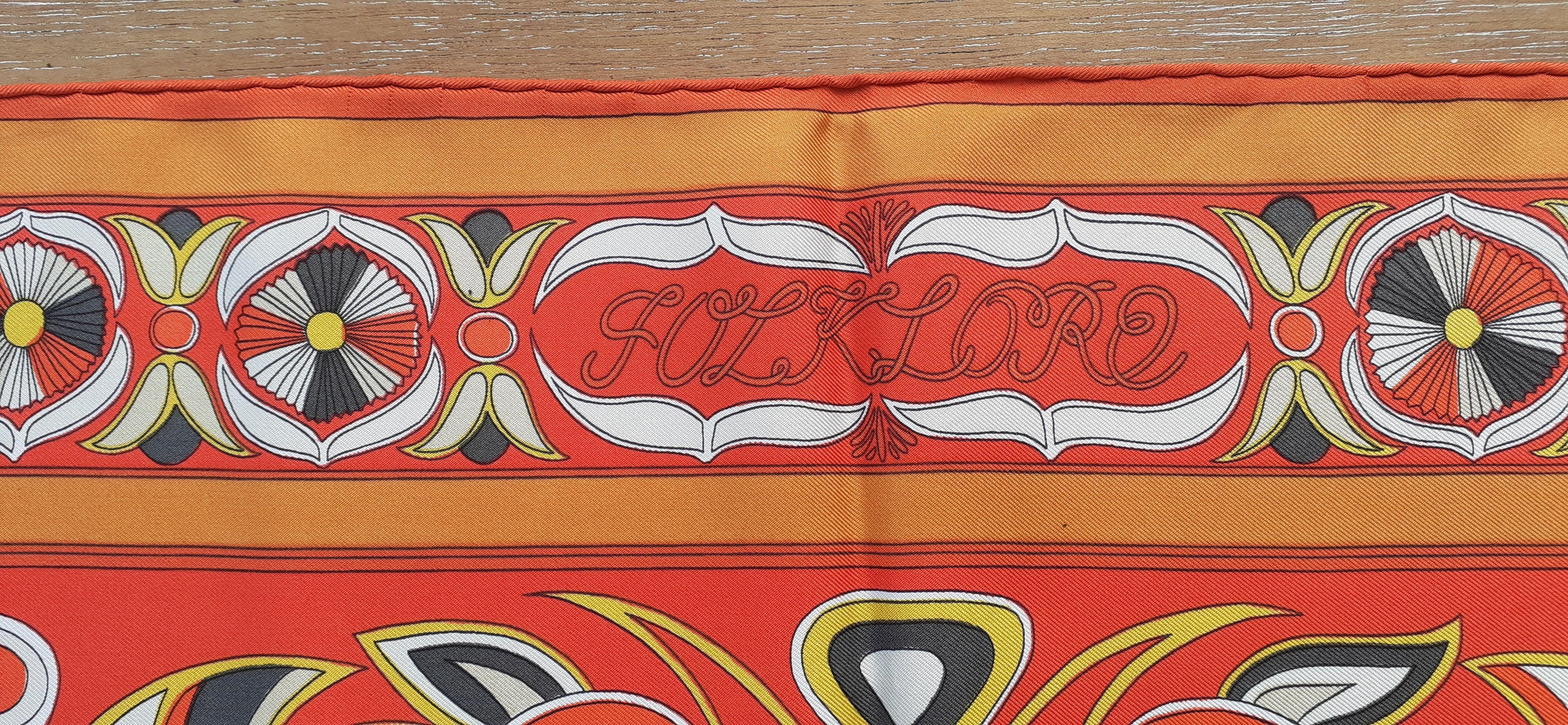 Hermès Vintage Silk Scarf Folklore Henri d'Origny Orange 90 cm For Sale 10