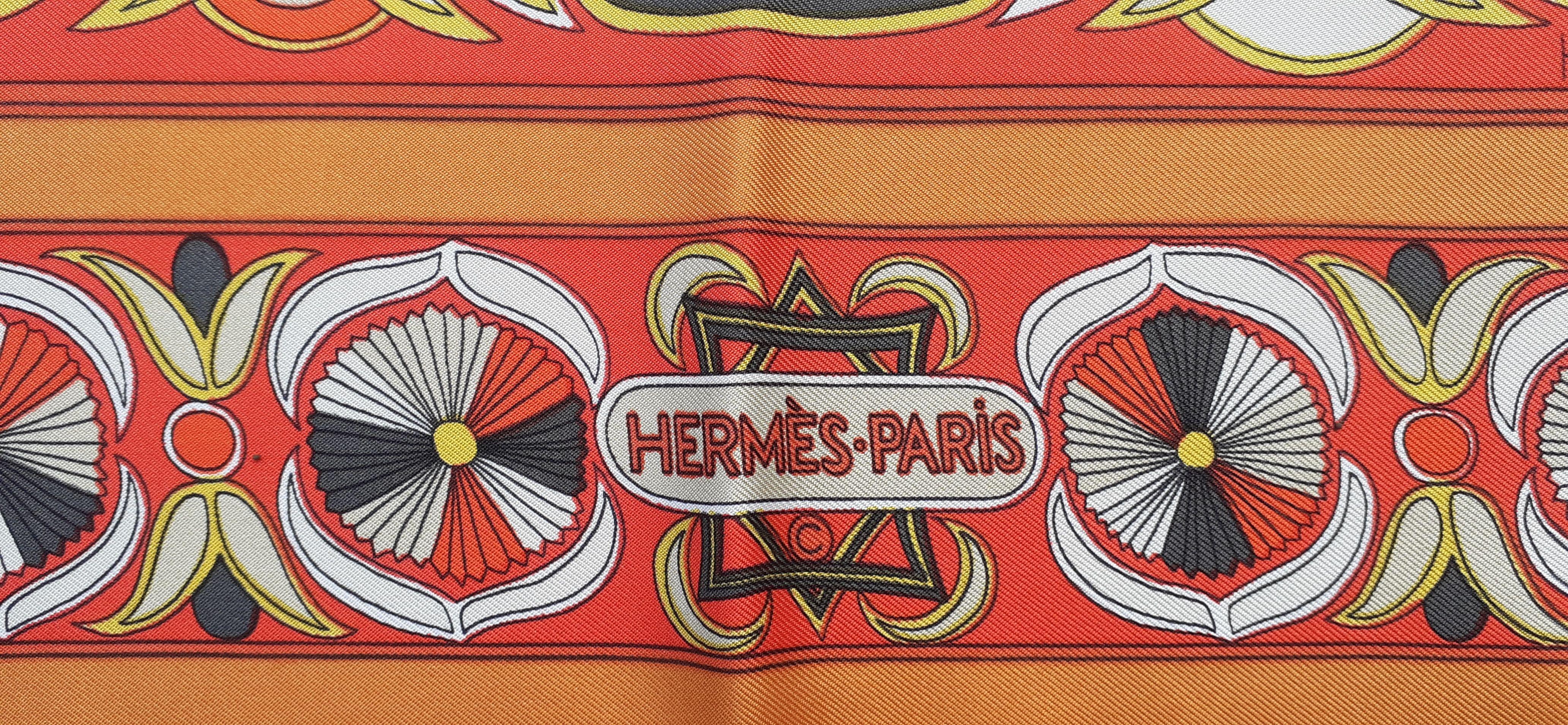 Hermès Vintage Silk Scarf Folklore Henri d'Origny Orange 90 cm For Sale 2