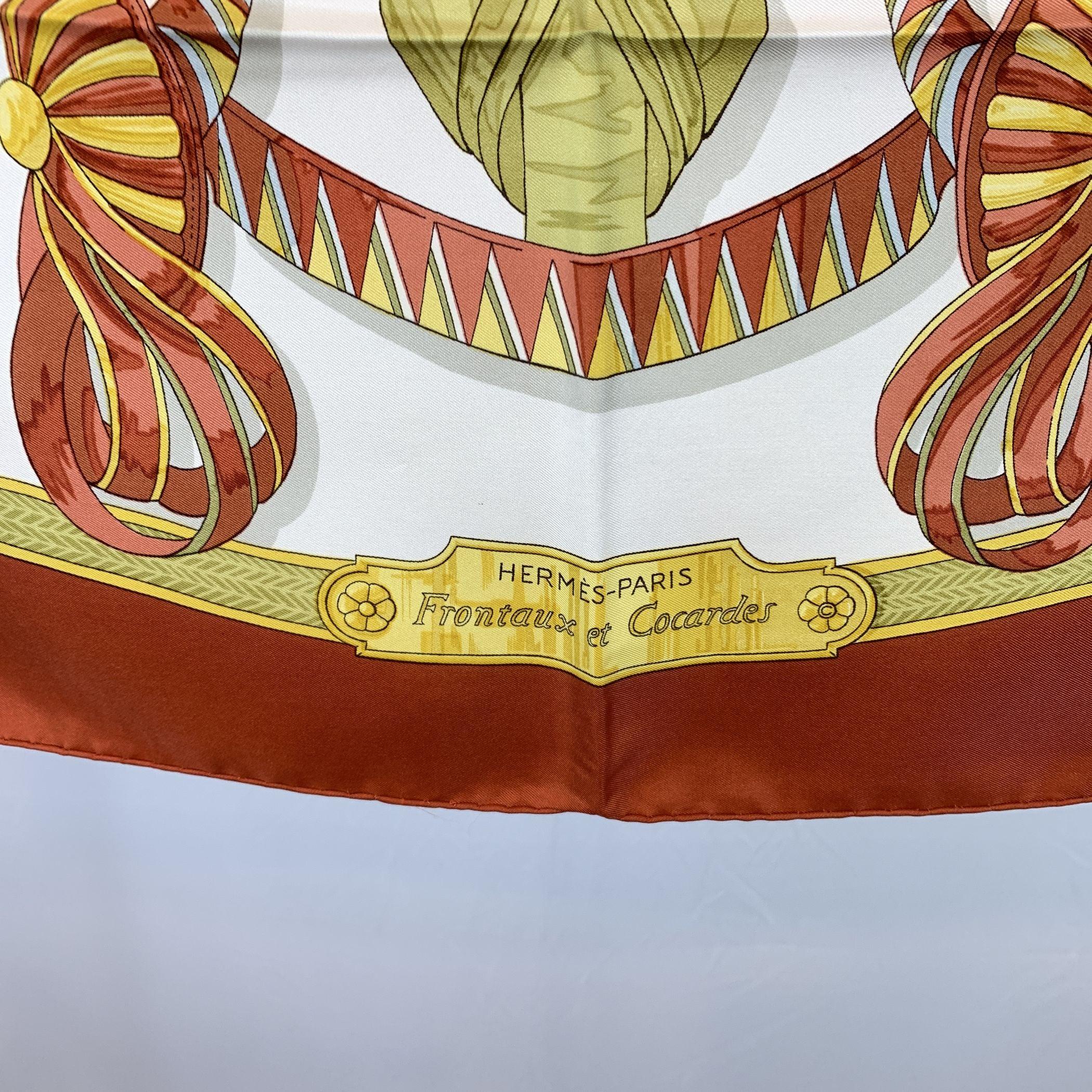 Beige Hermes Vintage Silk Scarf Frontaux et Cocardes 1968 Caty Latham For Sale