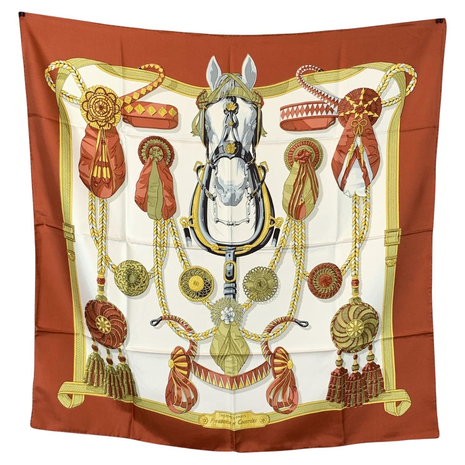 Hermes Vintage Silk Scarf Frontaux et Cocardes 1968 Caty Latham For Sale