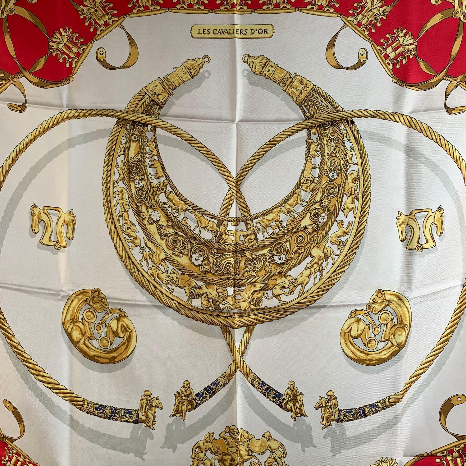 Hermes Vintage Silk Scarf Les Cavaliers D'Or 1975 Rybaltchenko In Excellent Condition In Rome, Rome