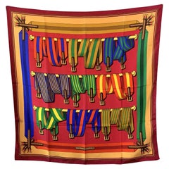 Hermes Vintage Silk Scarf Les Sangles Belts 1985 Metz Magenta