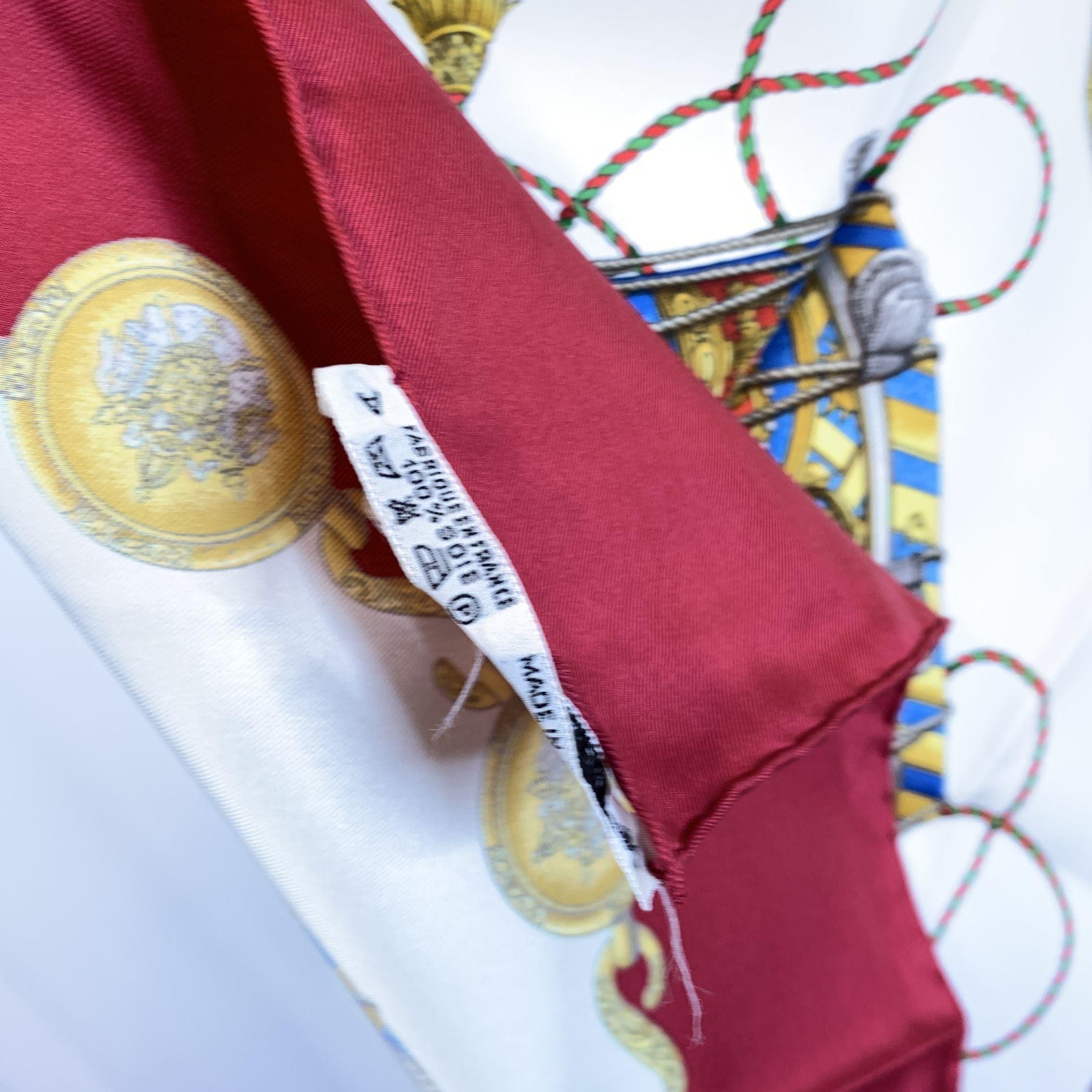 Hermes Vintage Silk Scarf Les Tambours 1989 Joachim Metz Red In Good Condition For Sale In Rome, Rome