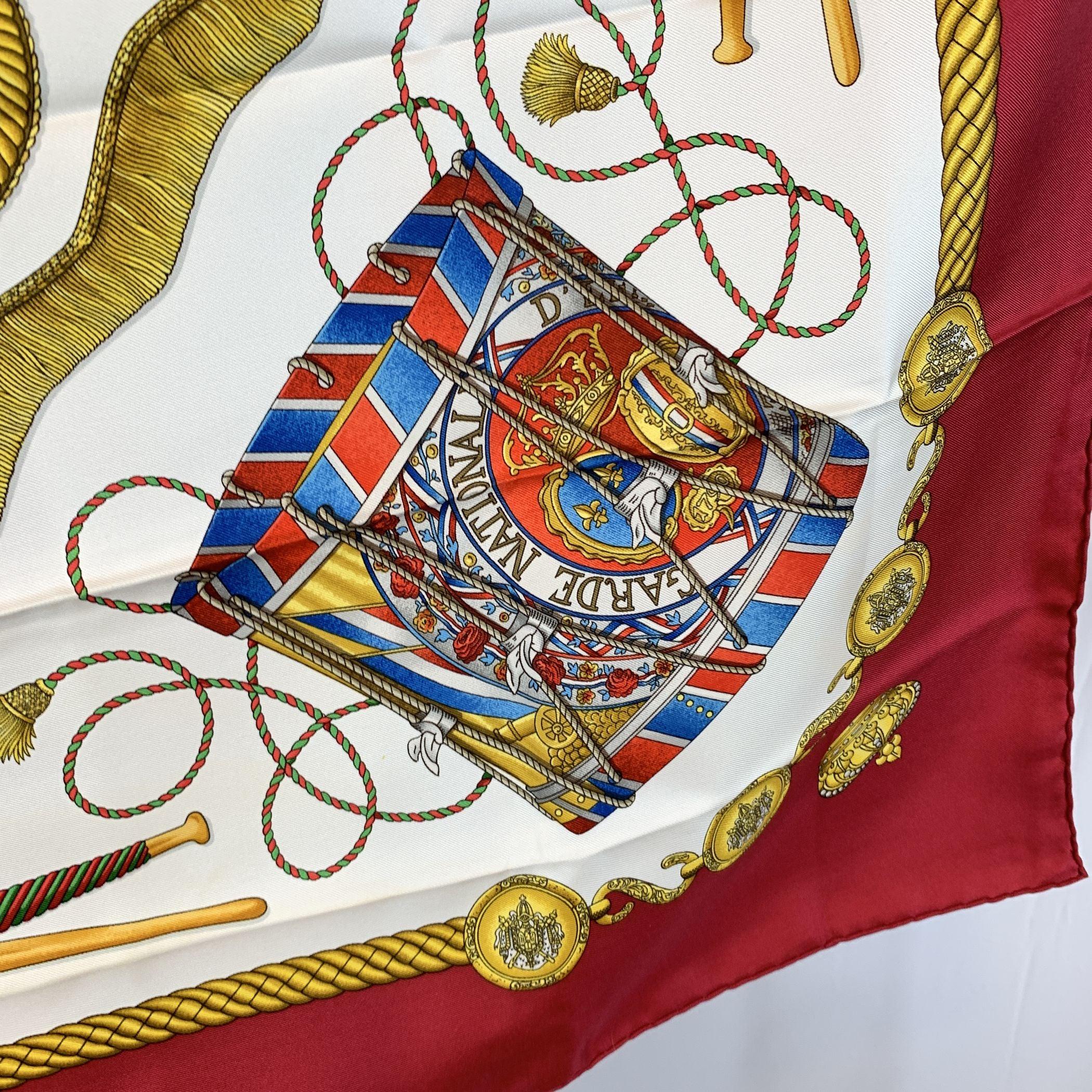 Women's Hermes Vintage Silk Scarf Les Tambours 1989 Joachim Metz Red For Sale