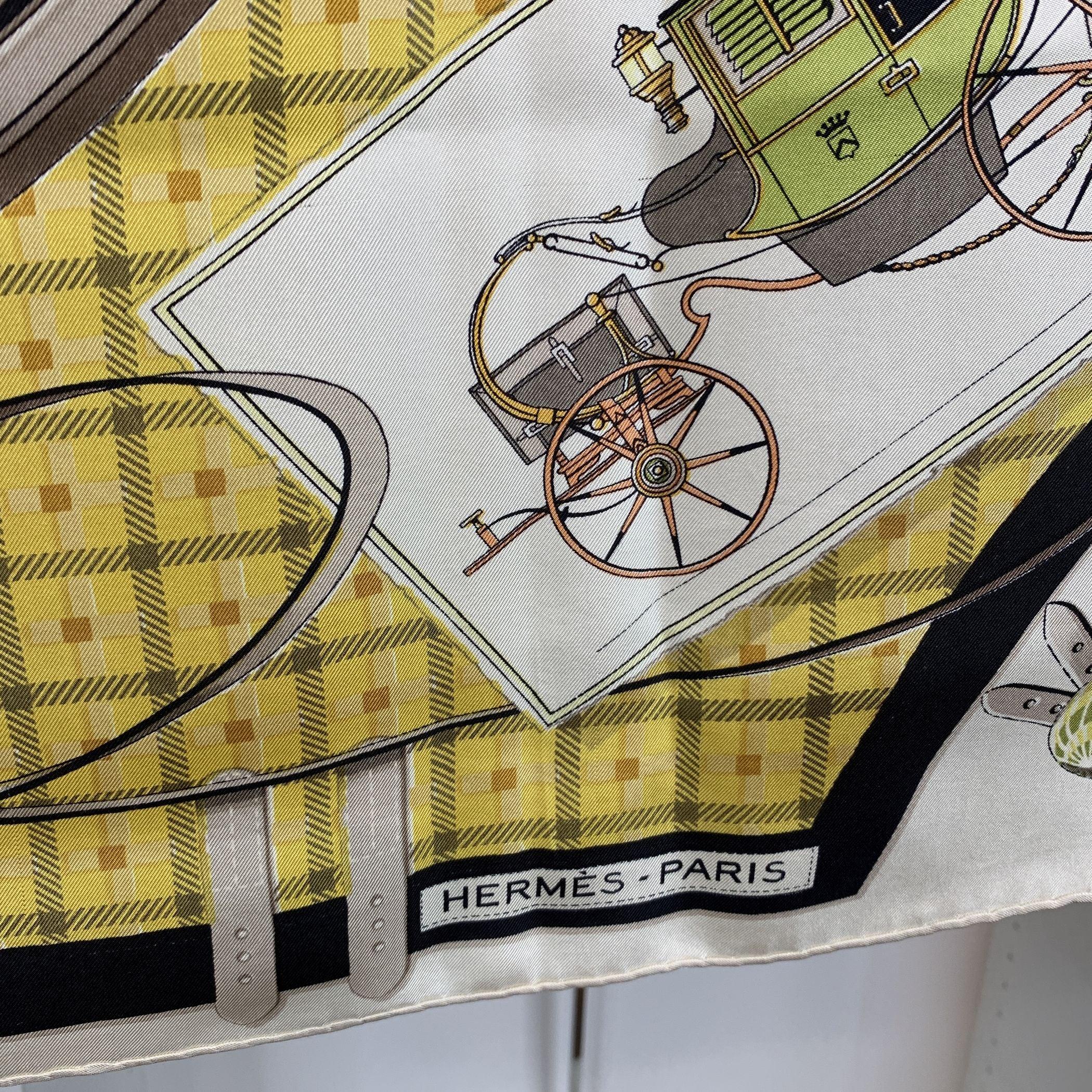 Women's or Men's Hermes Vintage Silk Scarf Les Voitures Nouvelles by Jacques Eudel 1961 For Sale