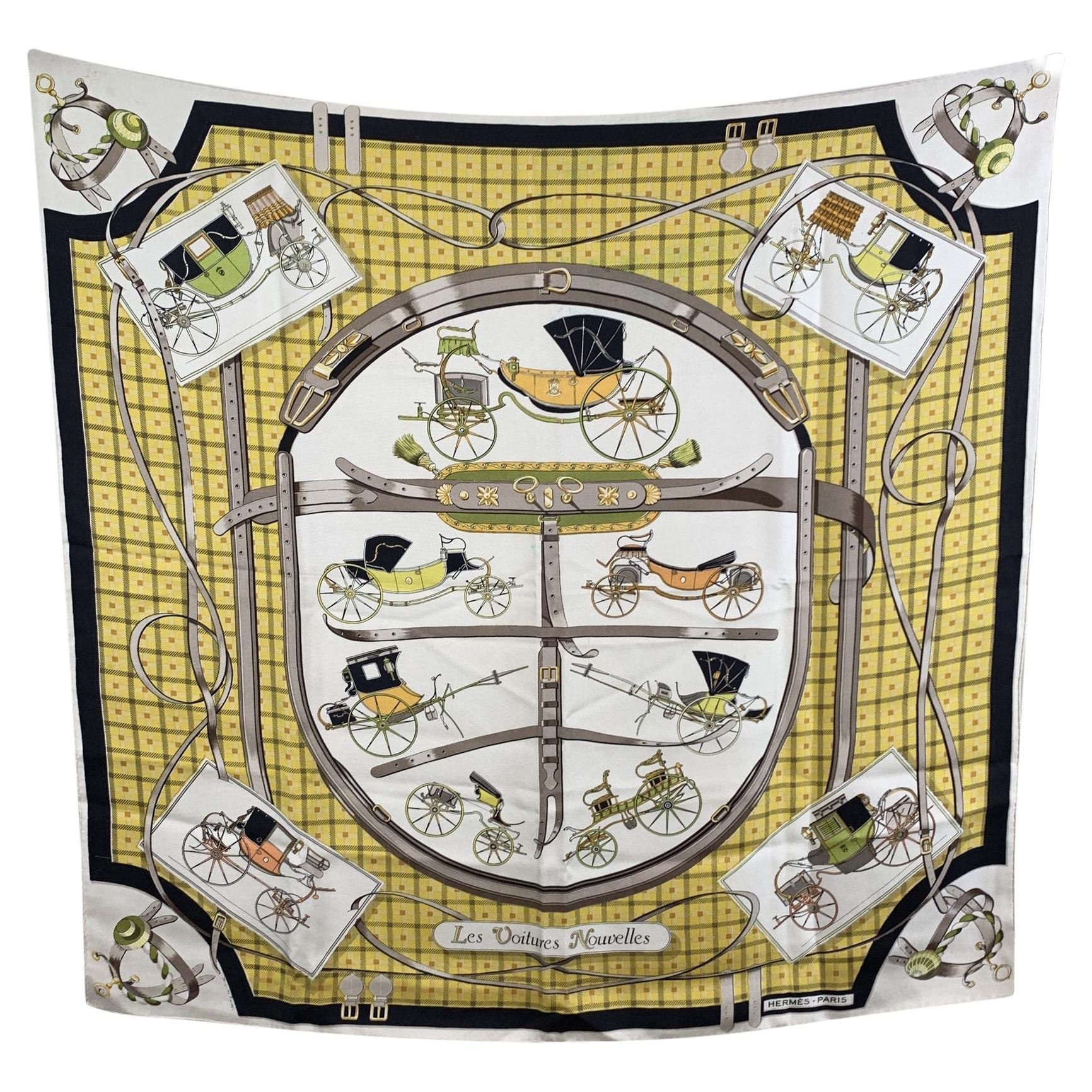 Hermes Vintage Silk Scarf Les Voitures Nouvelles by Jacques Eudel 1961 For Sale