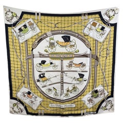 Pañuelo de seda Hermes Vintage Les Voitures Nouvelles de Jacques Eudel 1961