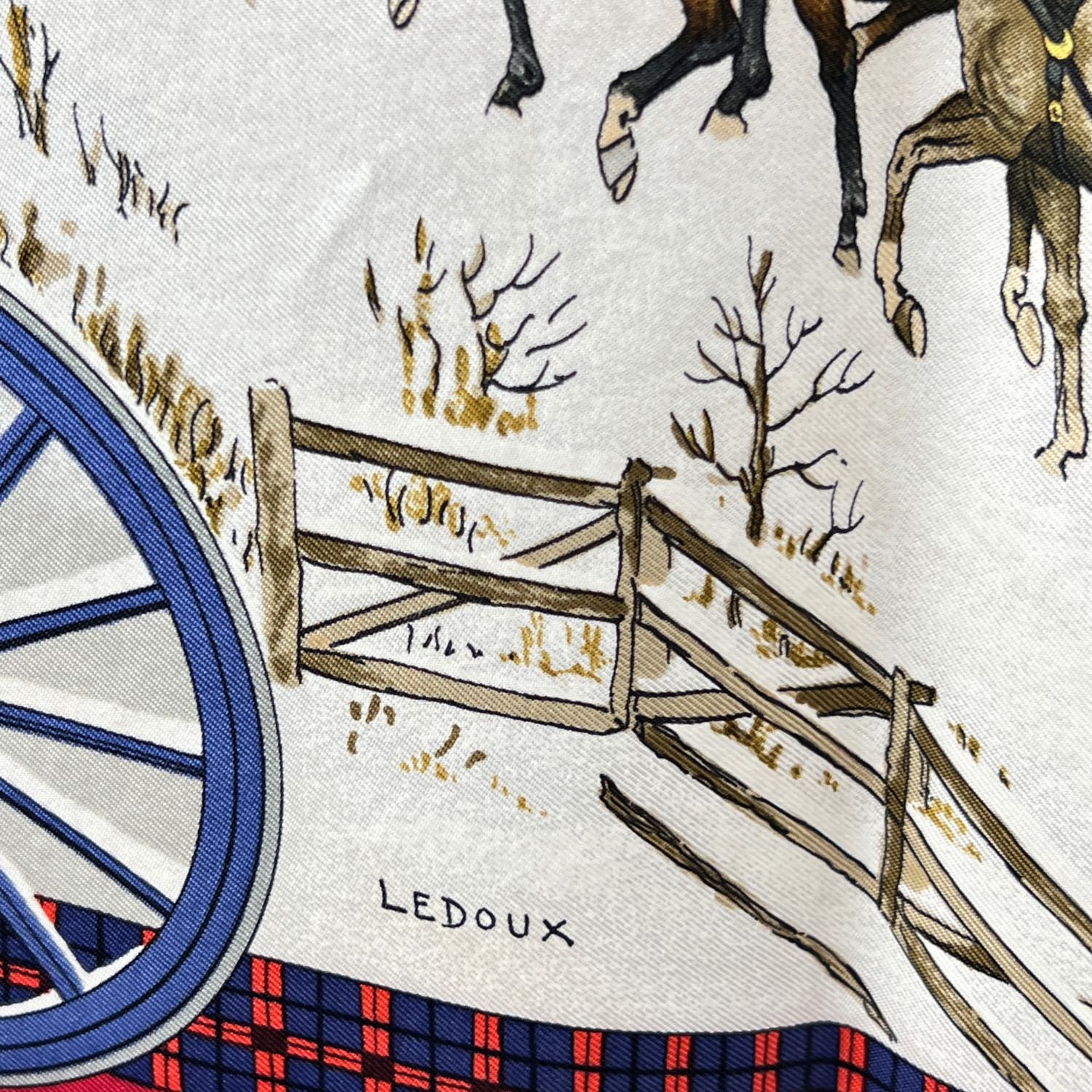  Hermes Vintage Silk Scarf L'Hiver En Poste 1975 Philippe LeDoux Pour femmes 