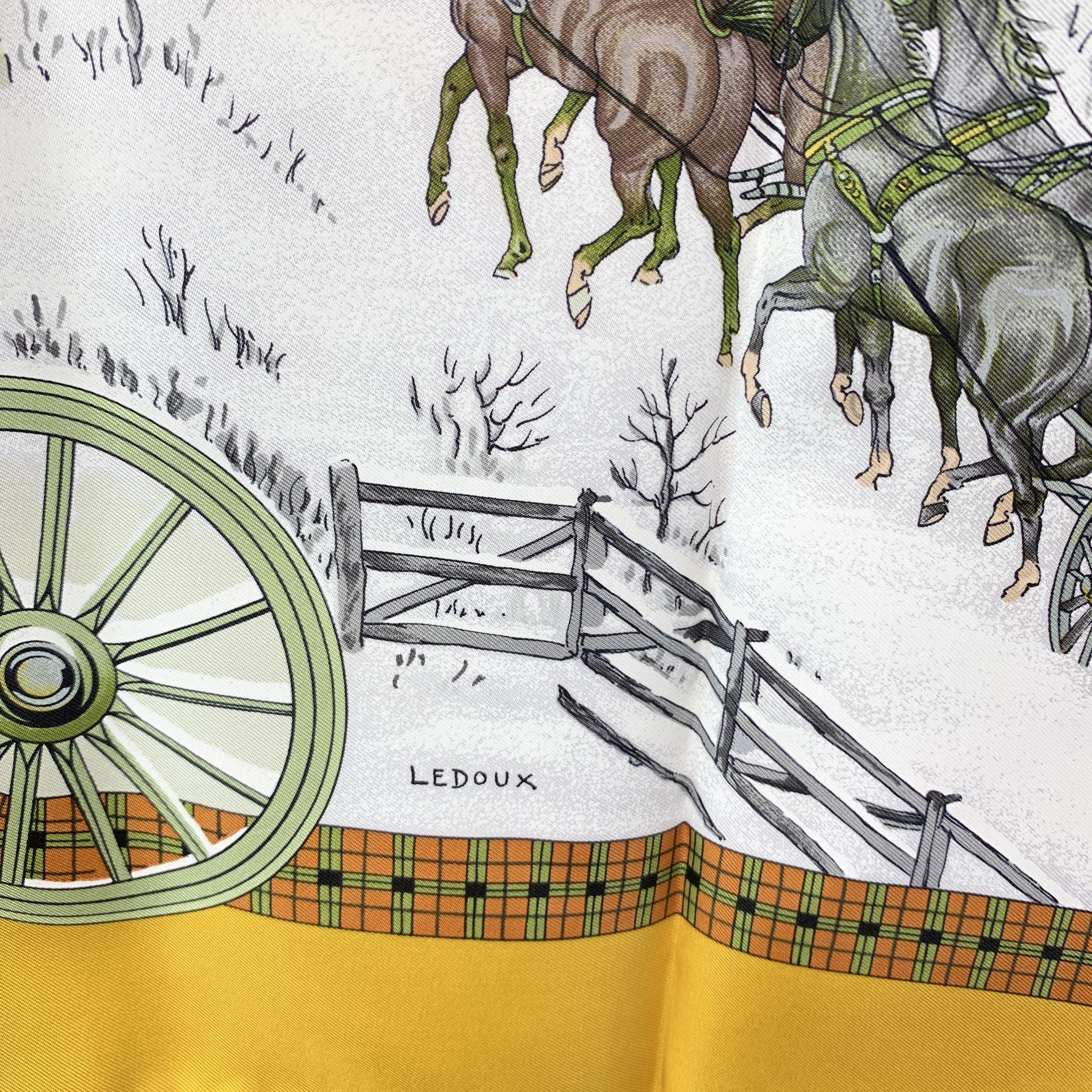 Pañuelo de seda Hermes Vintage L'Hiver En Poste 1975 Philippe Ledoux 1