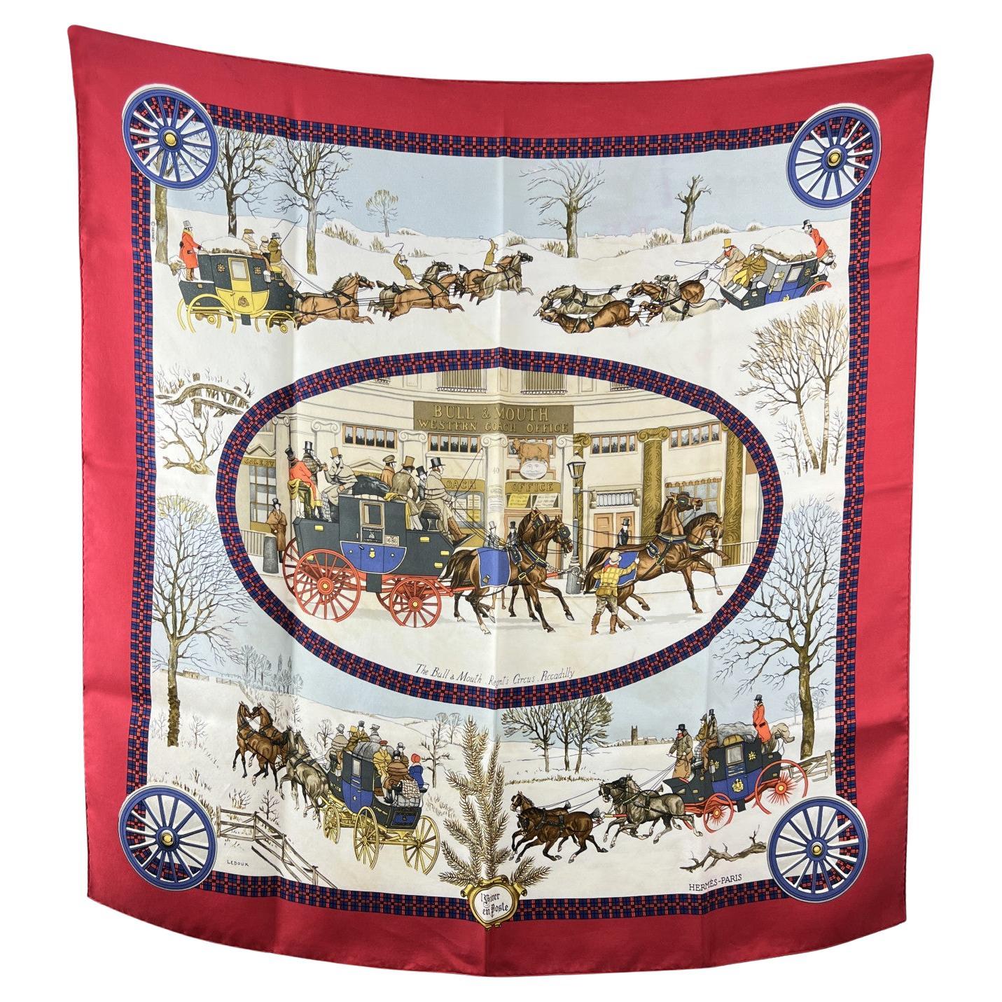 Hermes Vintage Silk Scarf L'Hiver En Poste 1975 Philippe Ledoux