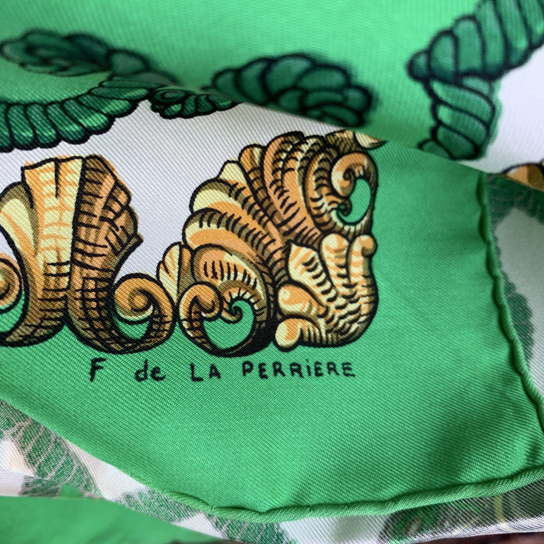 Gray Hermes Vintage Silk Scarf Ludovicus Magnus de la Perriere Defects For Sale