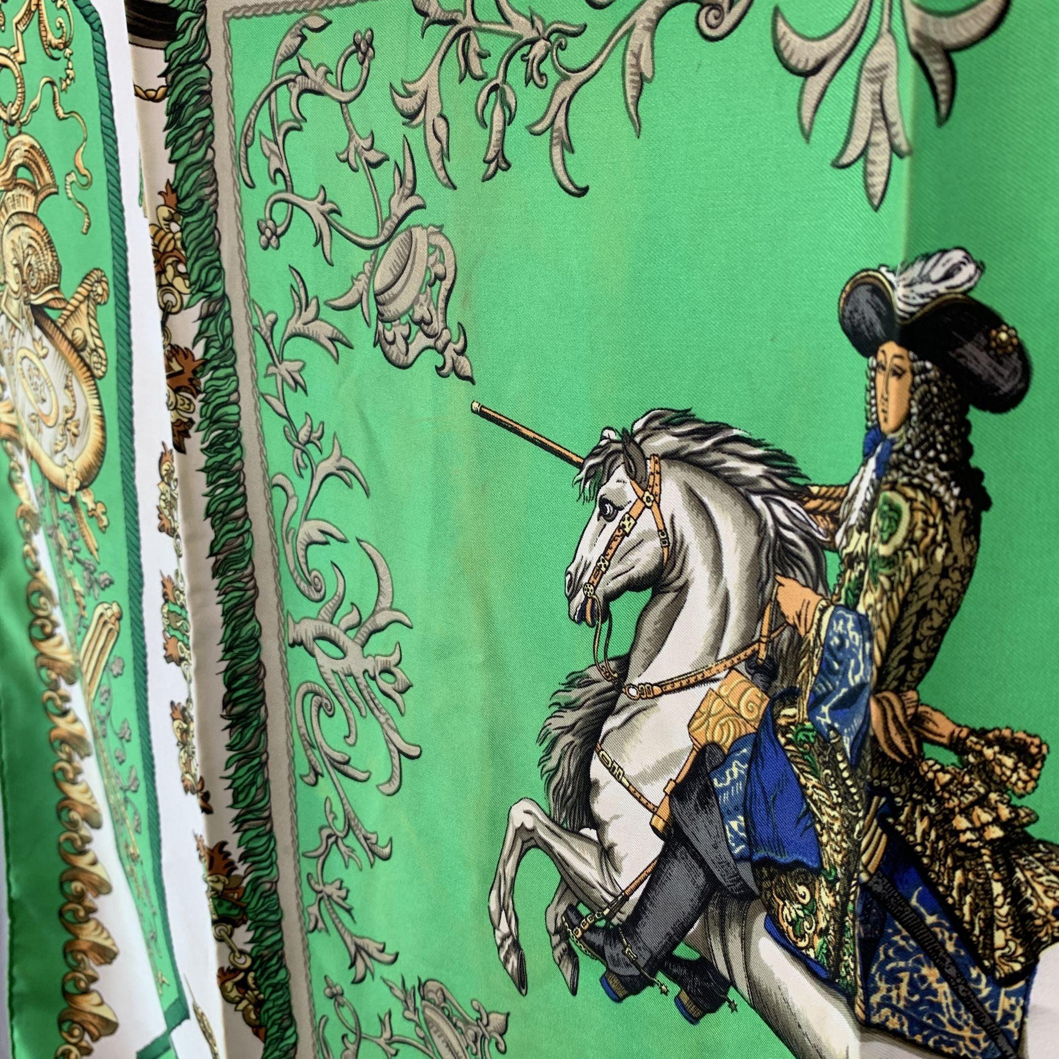 Women's or Men's Hermes Vintage Silk Scarf Ludovicus Magnus de la Perriere Defects For Sale