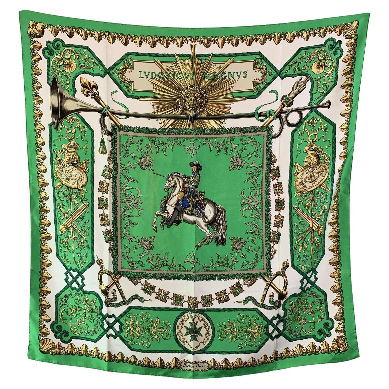 Hermes Vintage Silk Scarf Ludovicus Magnus de la Perriere Defects For Sale