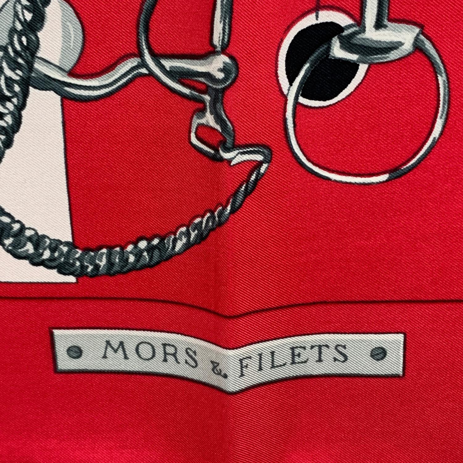 Red Hermes Vintage Silk Scarf Mors et Filets 1966 Francoise Heron