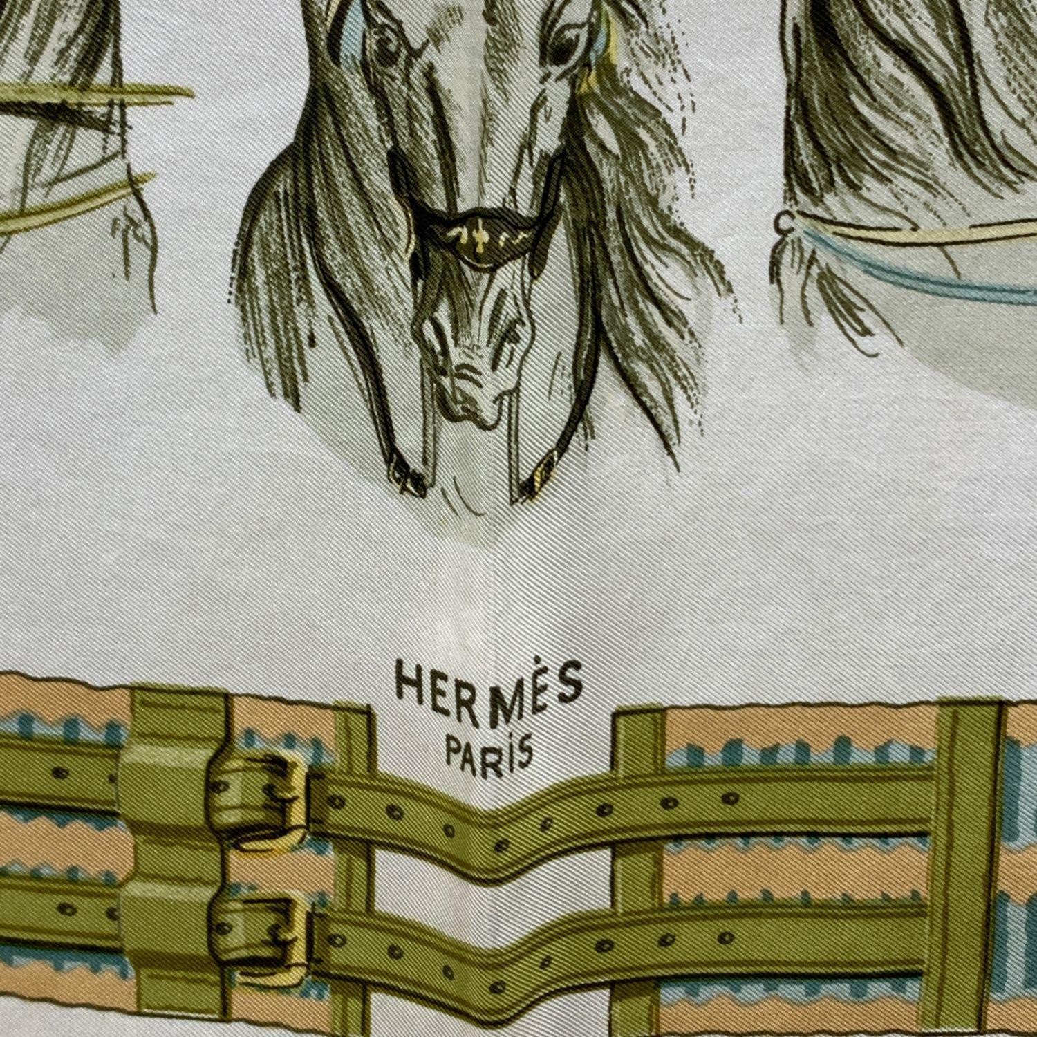 Beige Hermes Vintage Silk Scarf Panache et Fantasie 1959 Hugo Grygkar