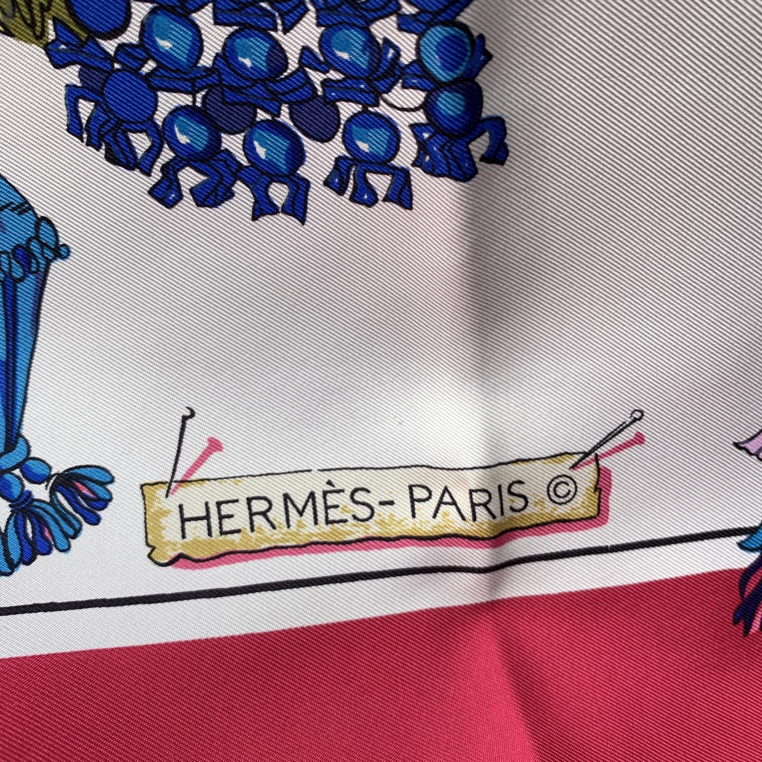 Hermes Vintage Silk Scarf Passementerie Heron 1960 Tassels Red In Good Condition For Sale In Rome, Rome