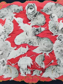 Hermès Vintage Silk Scarf Pekinois Pekingese Xavier de Poret 1965