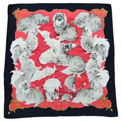 Hermès Vintage Silk Scarf Pekinois Pekingese Xavier de Poret 1965