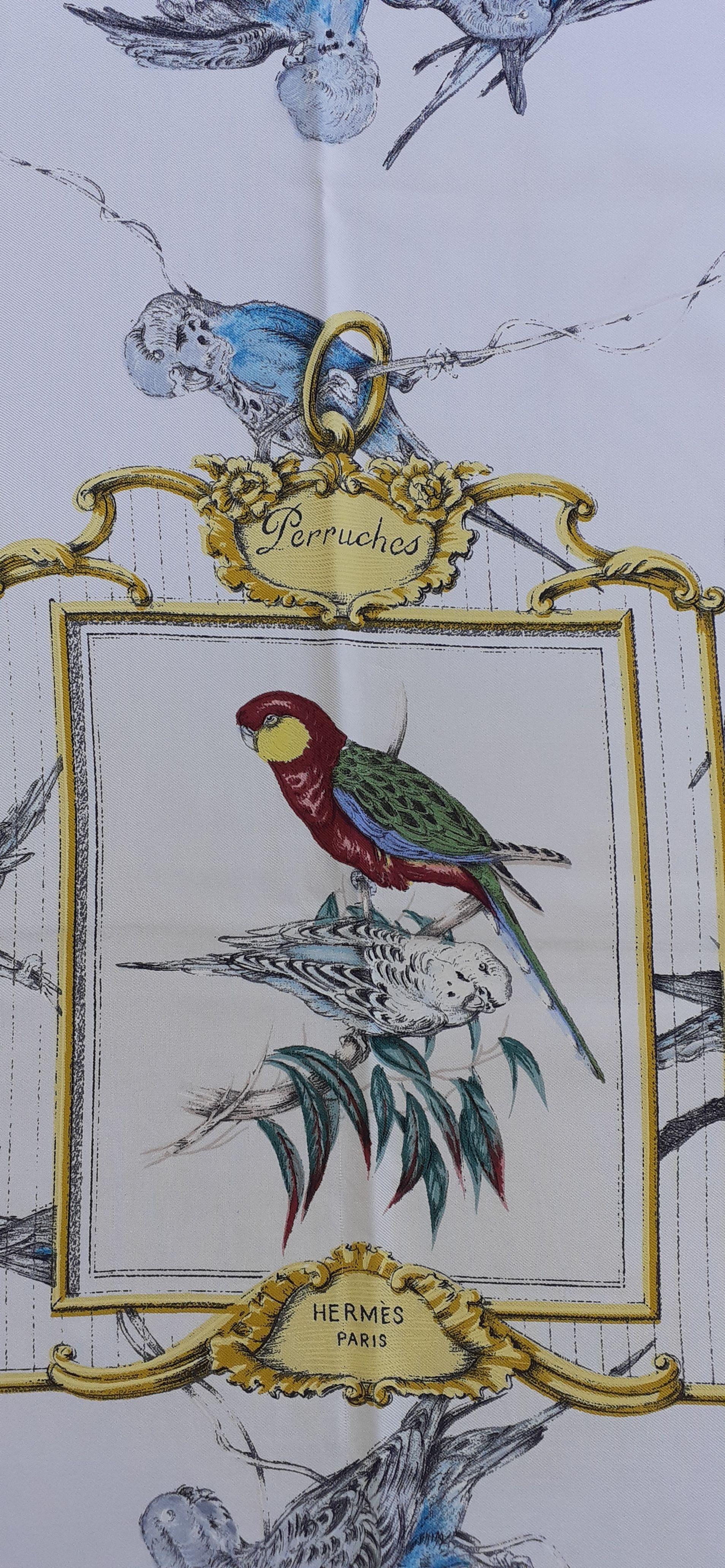 Hermès Vintage Silk Scarf Perruches Parakeets Xavier de Poret 90 cm 1st Issue 2