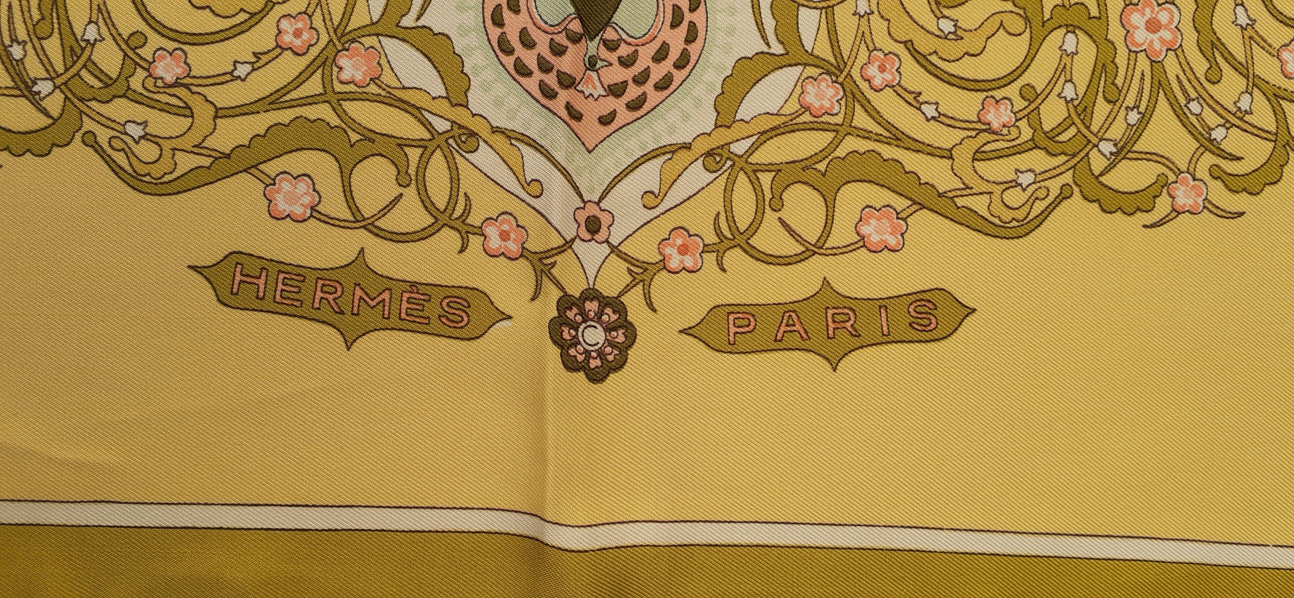 Hermès Vintage Silk Scarf Poesie Persane Julie Abadie Yellow 90 cm 11