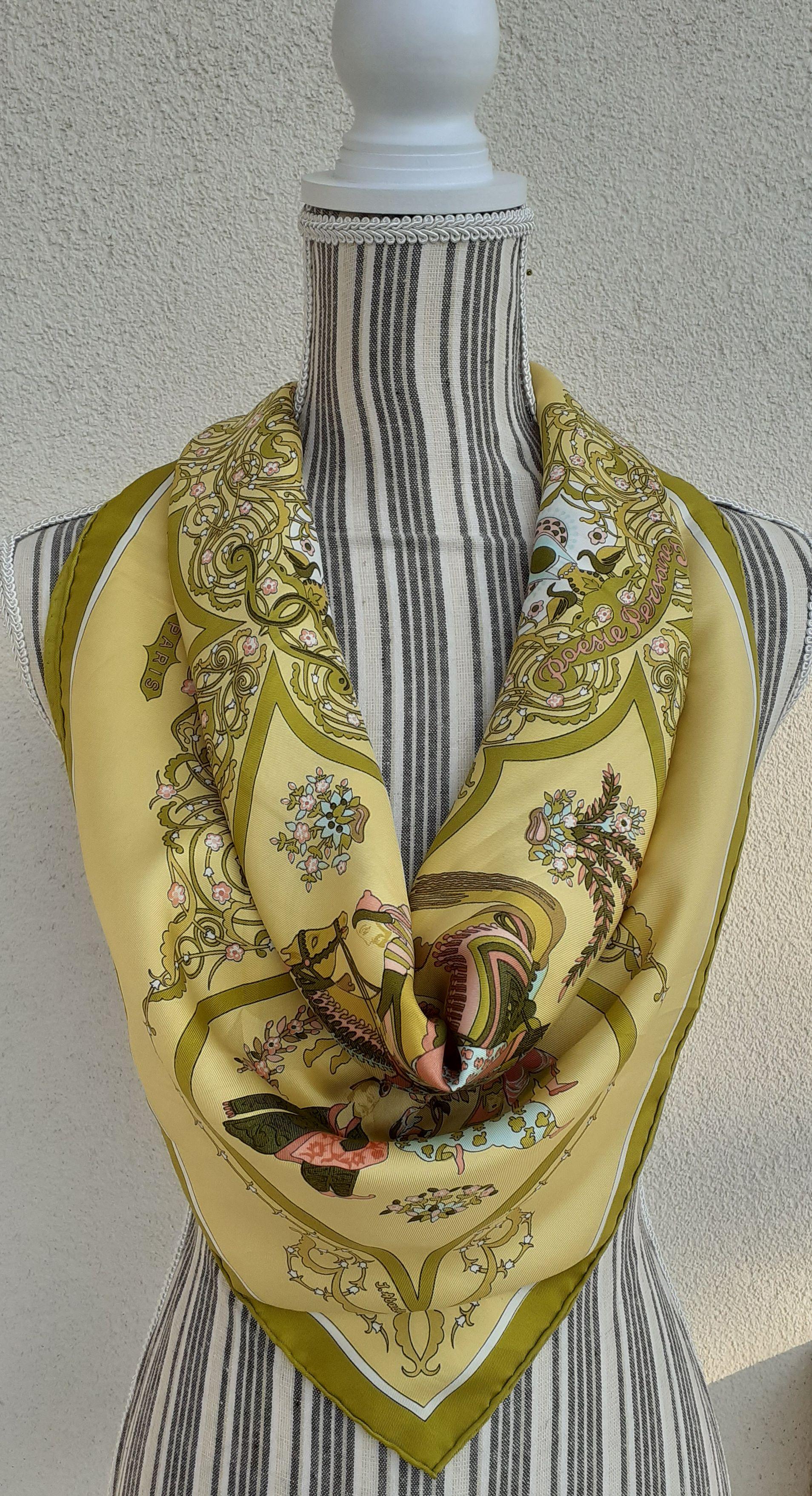 Hermès Vintage Silk Scarf Poesie Persane Julie Abadie Yellow 90 cm 14
