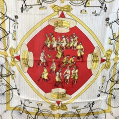 Hermes Vintage Silk Scarf Red Les Becanes 1954 Hugo Grygkar