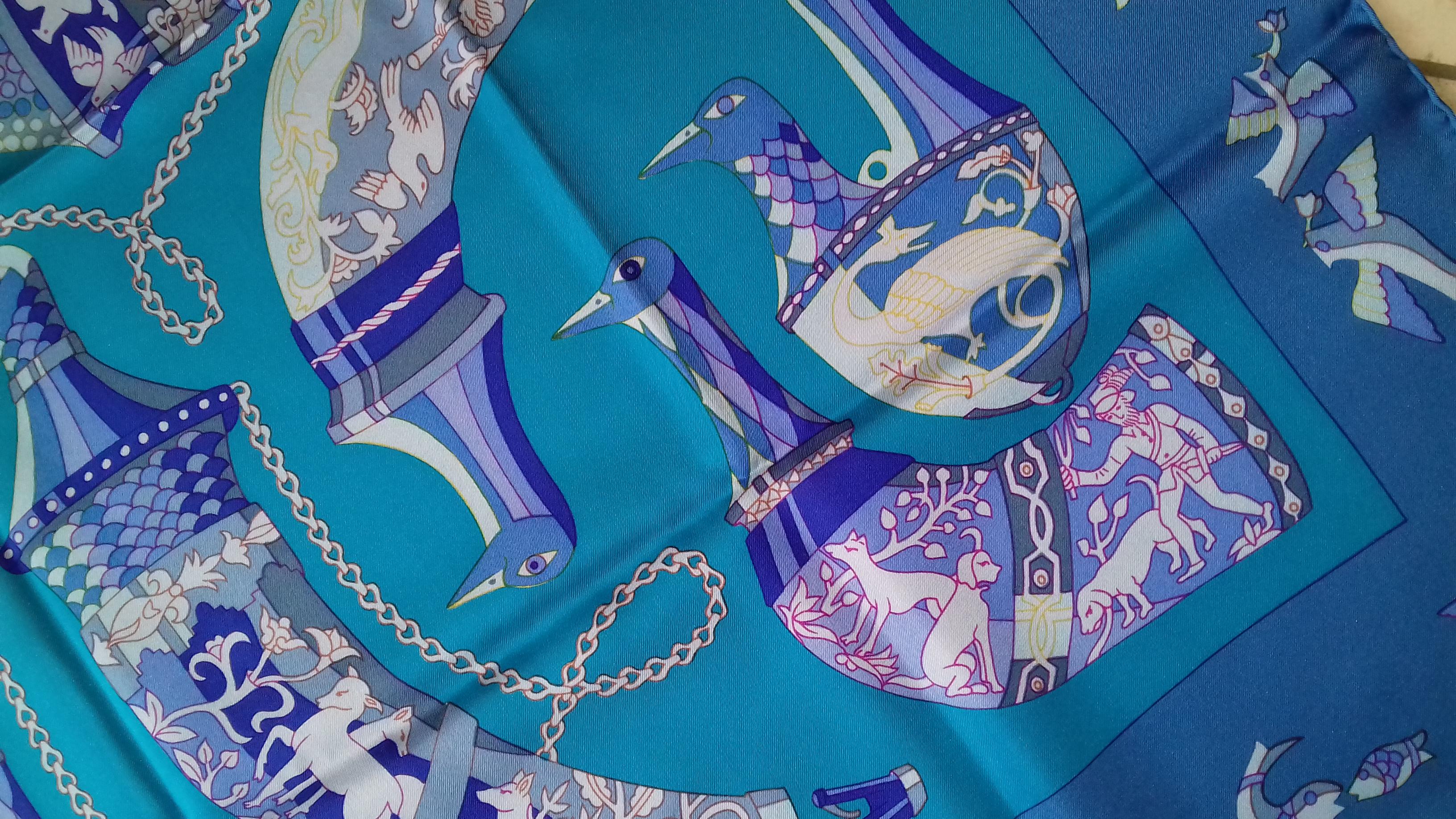 Hermès Vintage Silk Scarf Rhytons Karin Swildens Blue Purple 90 cm 6