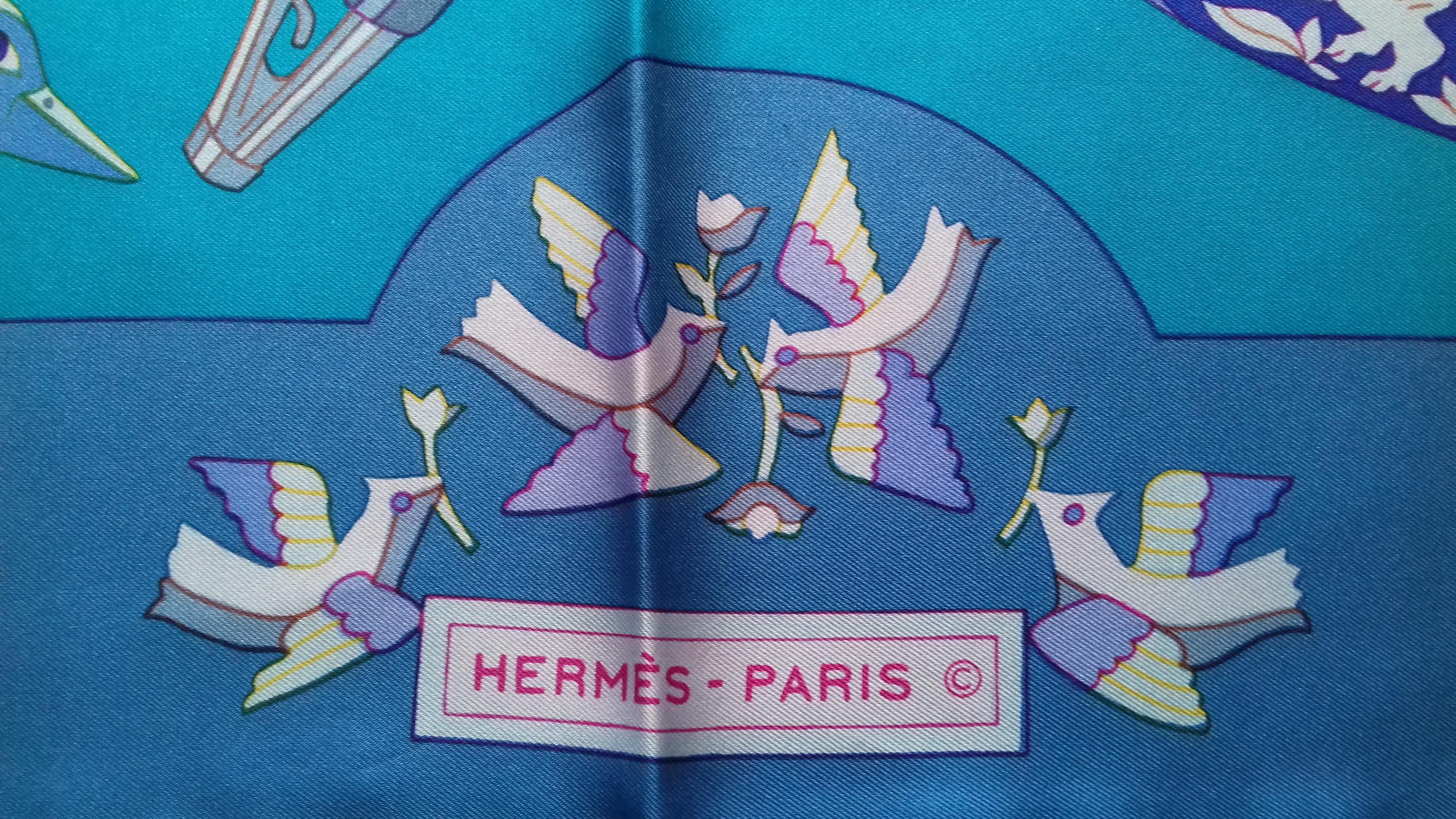 Hermès Vintage Silk Scarf Rhytons Karin Swildens Blue Purple 90 cm 7