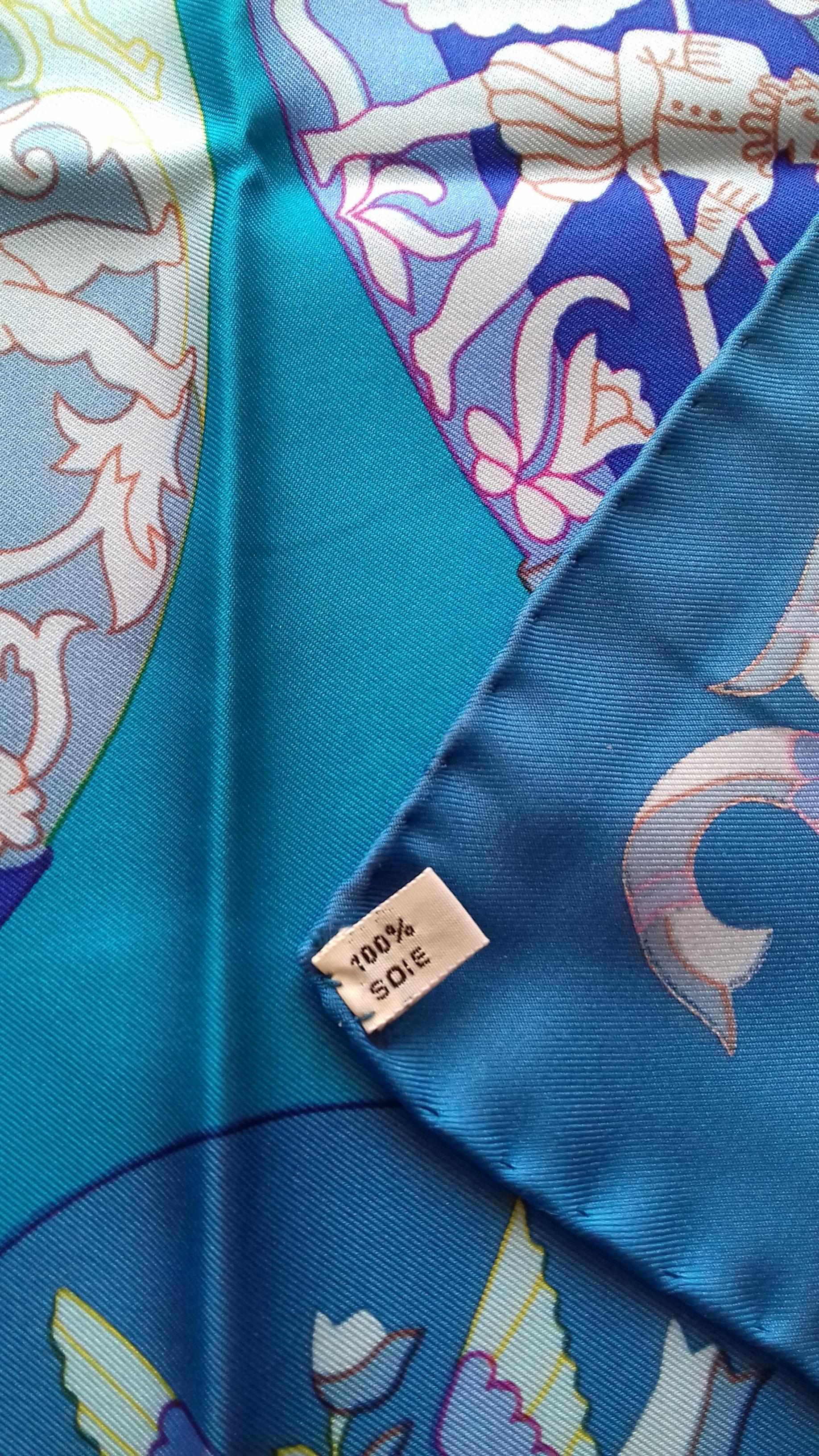 Hermès Vintage Silk Scarf Rhytons Karin Swildens Blue Purple 90 cm 8